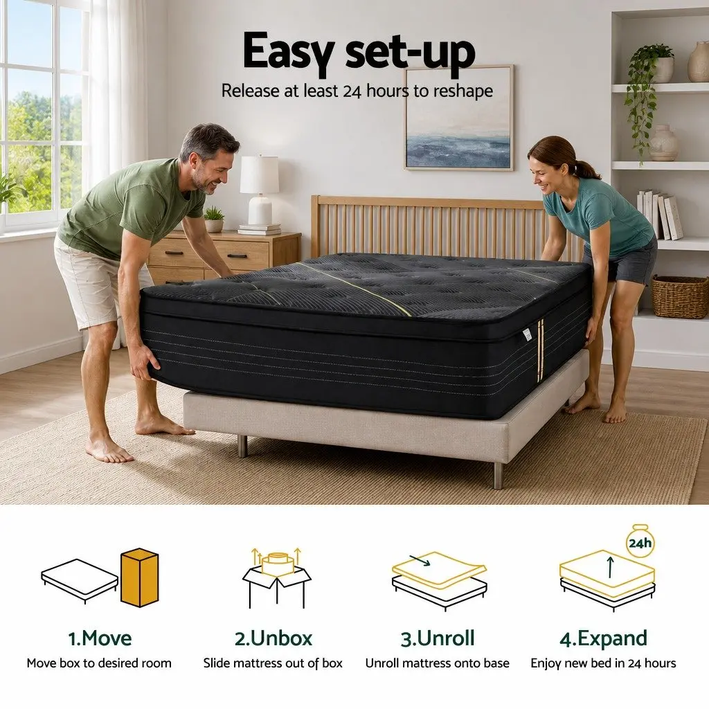 King Single Mattress Hybrid 35cm Pocket Spring Bamboo Charcoal Foam Medium Firm