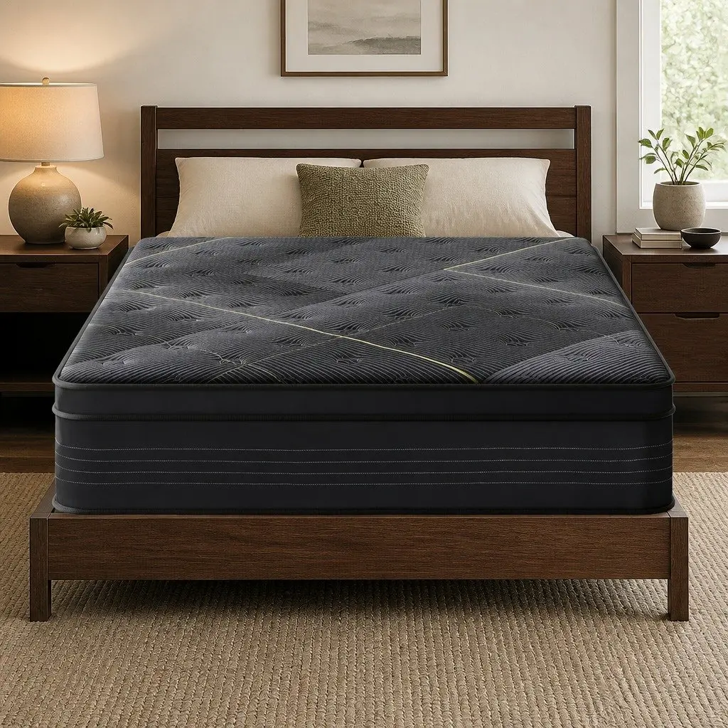 Double Mattress Hybrid Pocket Spring Bamboo Charcoal Foam 35cm Medium Firm Euro