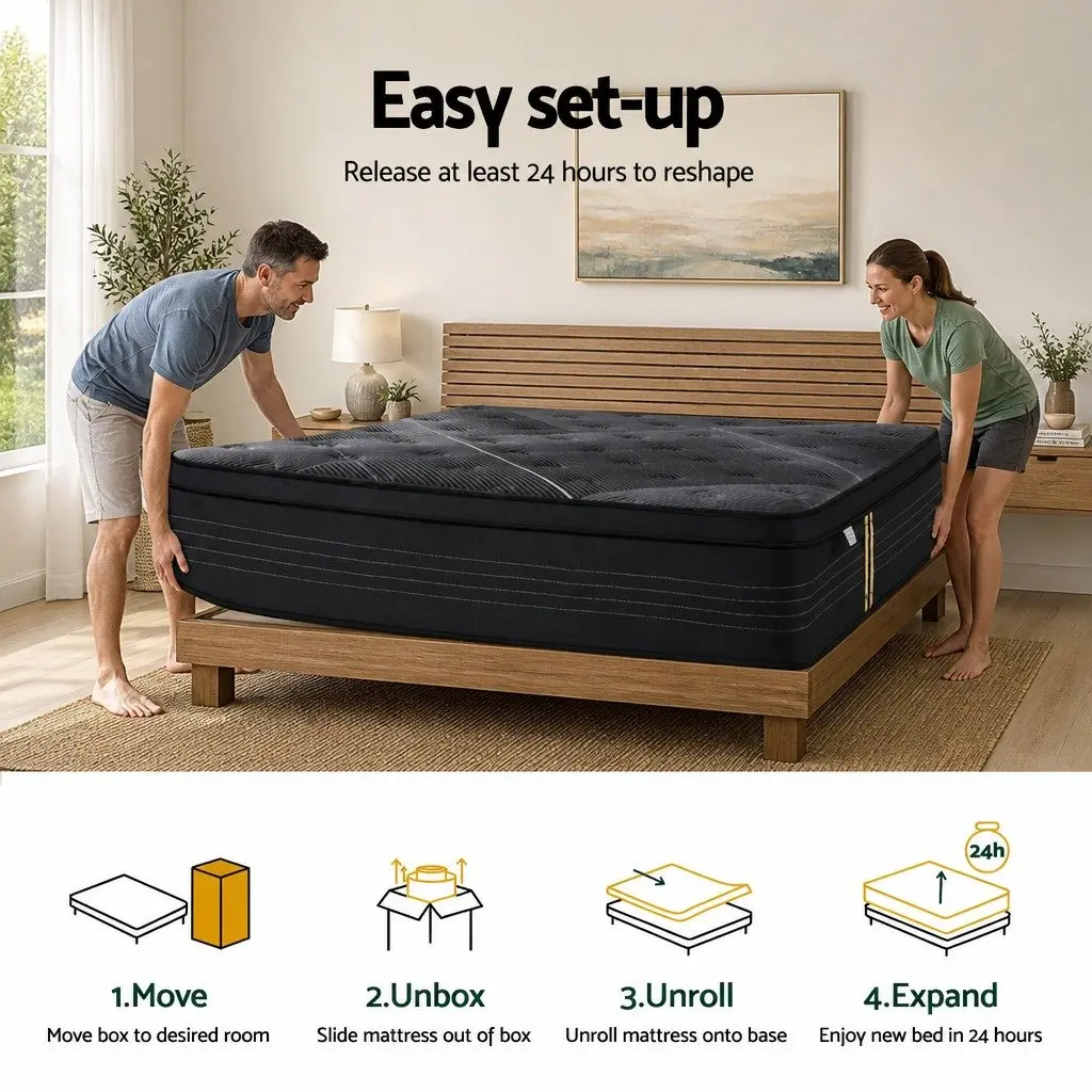 Double Mattress Hybrid Pocket Spring Bamboo Charcoal Foam 35cm Medium Firm Euro
