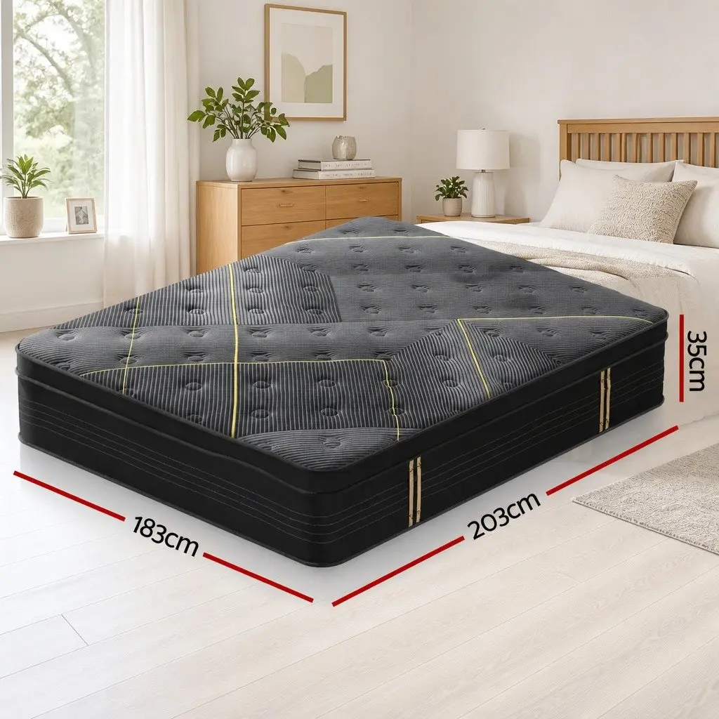 King Size Mattress Hybrid Pocket Spring Bamboo Charcoal Foam 35cm Euro Top