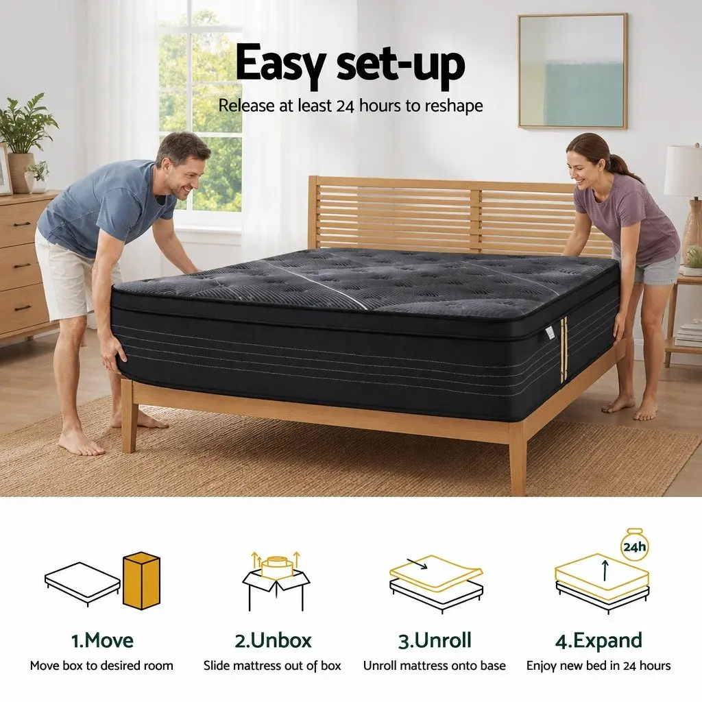 King Size Mattress Hybrid Pocket Spring Bamboo Charcoal Foam 35cm Euro Top