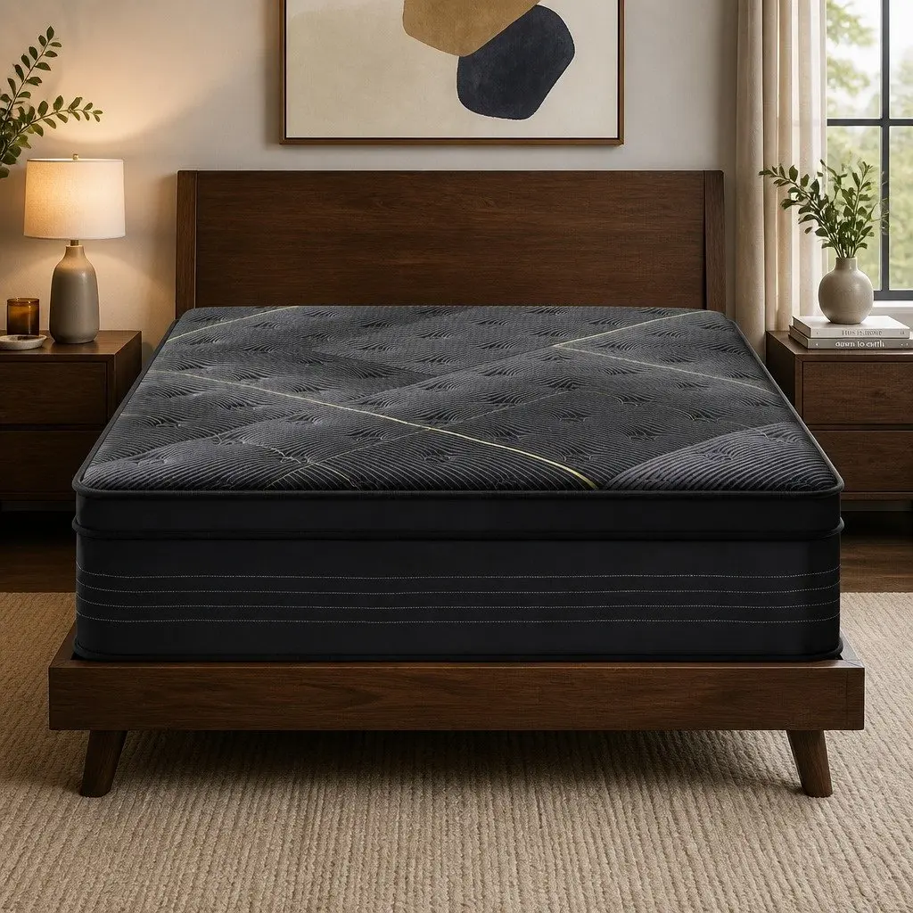 Hybrid Queen Mattress Medium Firm Euro Top 35cm Black