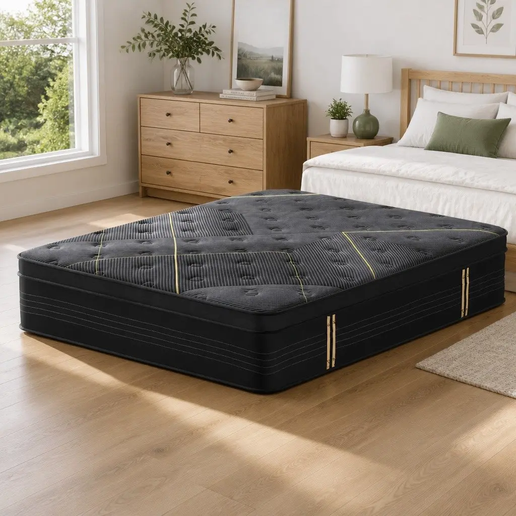 Hybrid Queen Mattress Medium Firm Euro Top 35cm Black