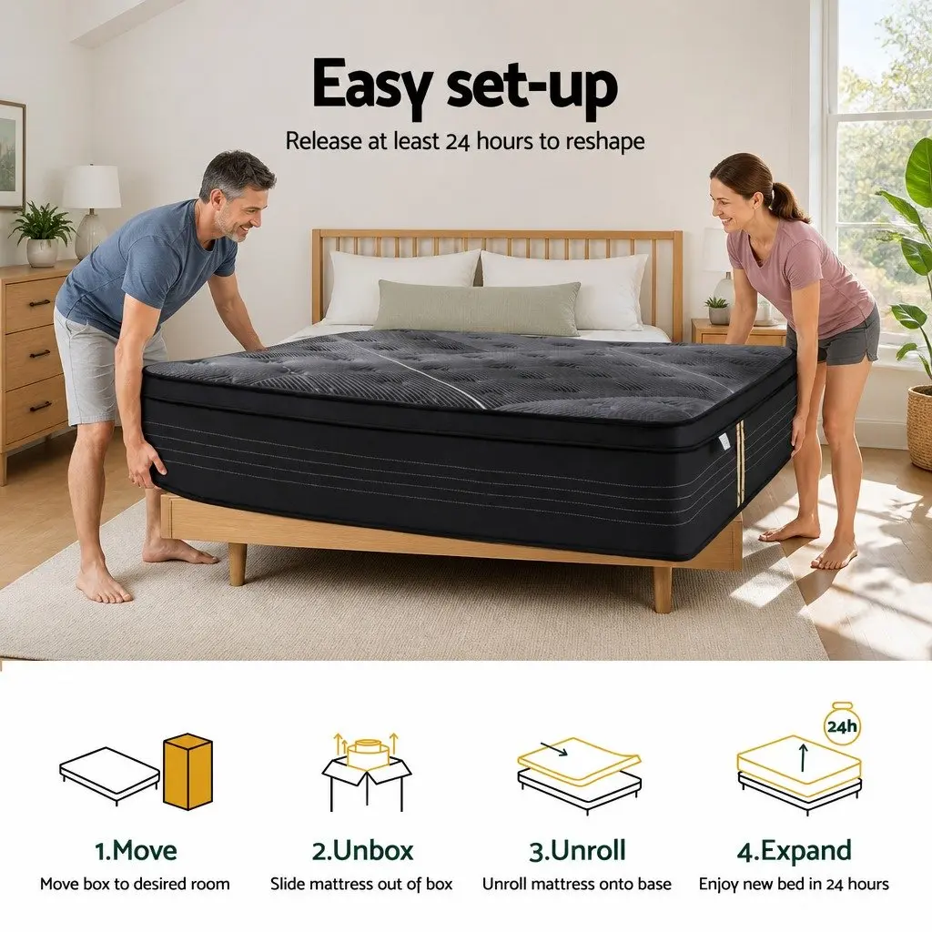 Hybrid Queen Mattress Medium Firm Euro Top 35cm Black