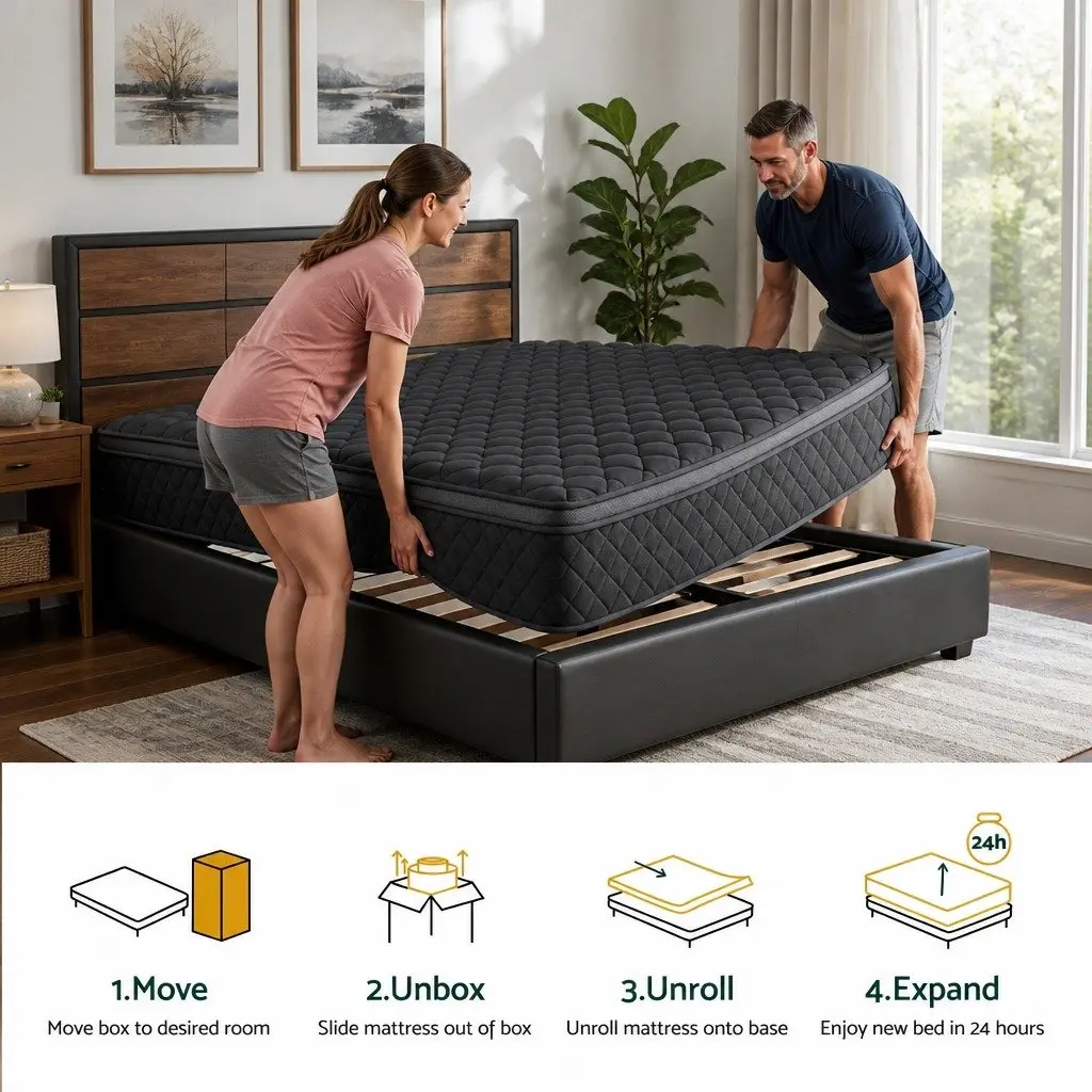 King Single Mattress 34cm Euro Top 5-Zone Pocket Spring Black Medium Firm