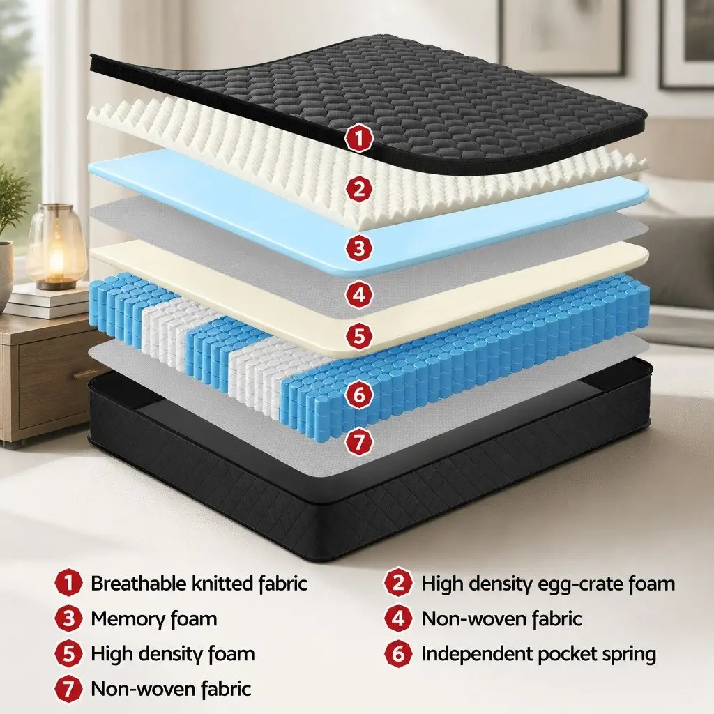 King Size Mattress 34cm Euro Top 5-Zone Pocket Spring Medium Firm Black Bed