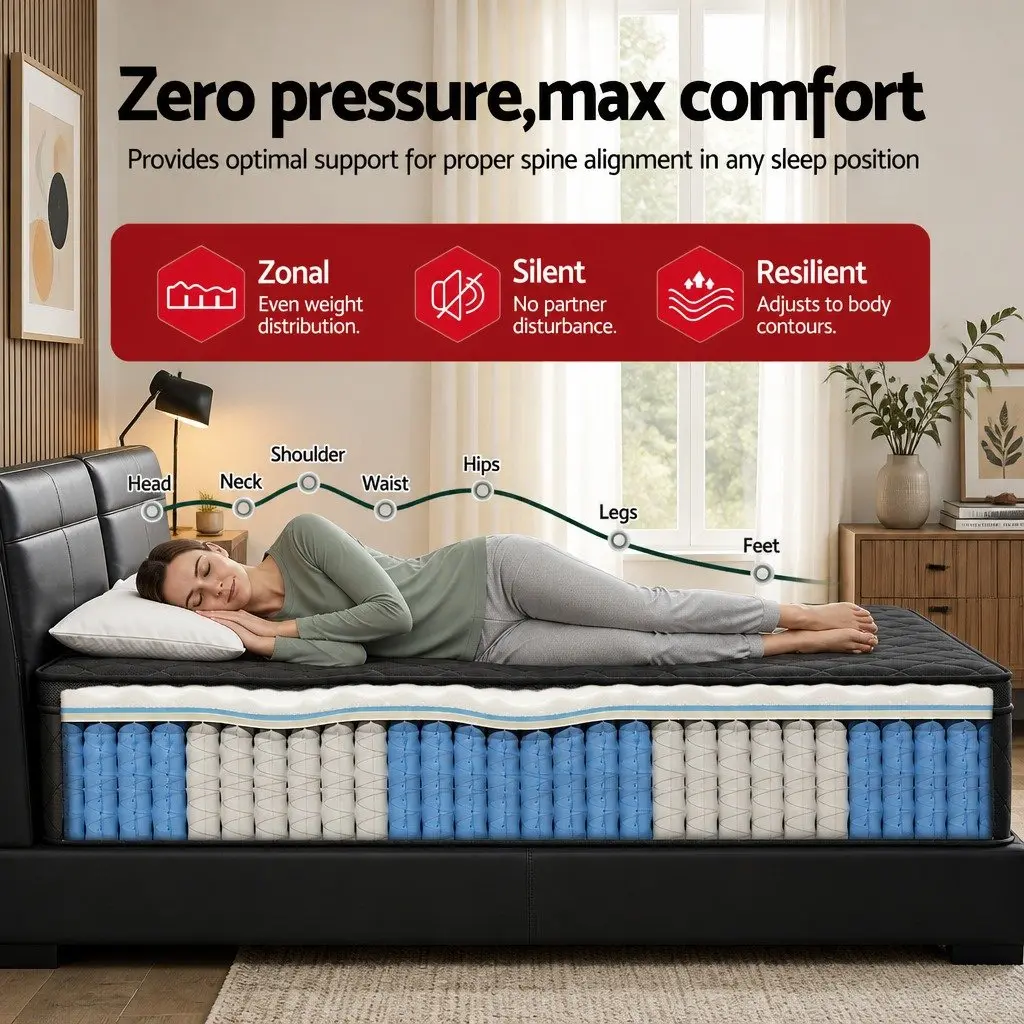 King Size Mattress 34cm Euro Top 5-Zone Pocket Spring Medium Firm Black Bed