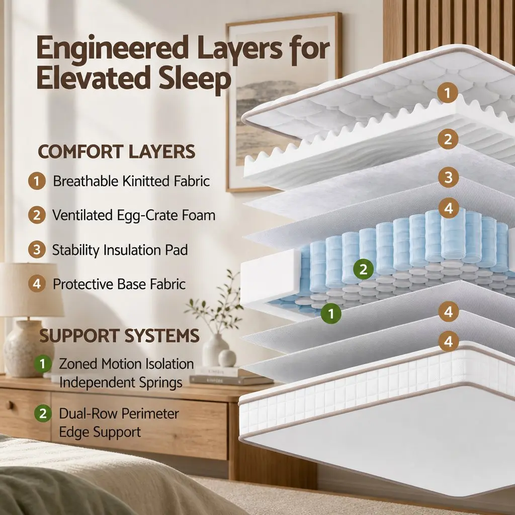 King Single Mattress Pocket Spring Firm Support 20cm White for Bedroom and Guest Room