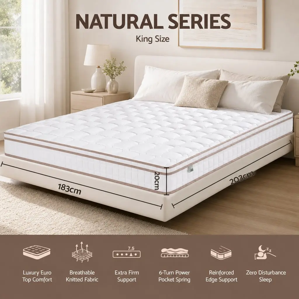 King Size Mattress Firm 20cm Pocket Spring White Bedroom Guest Room