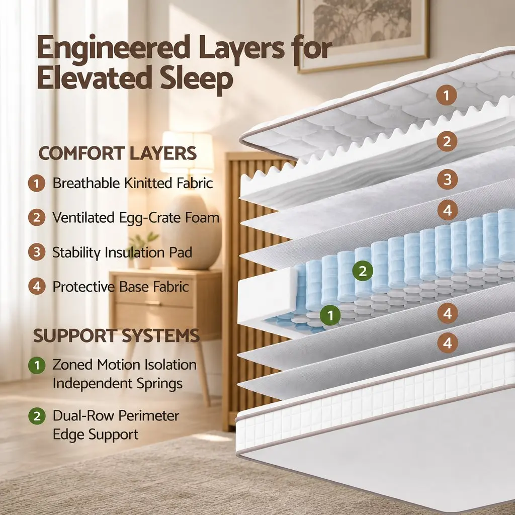 Queen Mattress Firm 20cm Pocket Spring Breathable White Sleep Support