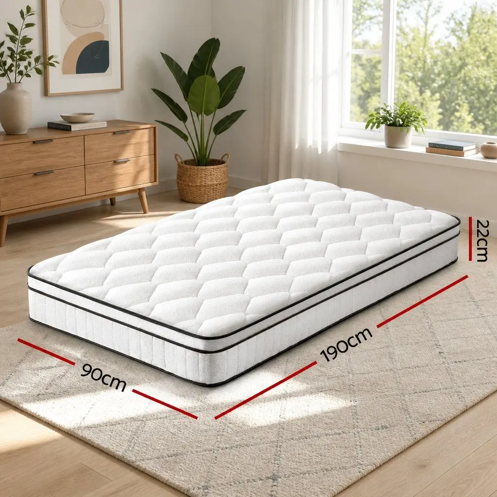 Single Mattress Euro Top 22cm Medium Firm Pocket Spring White