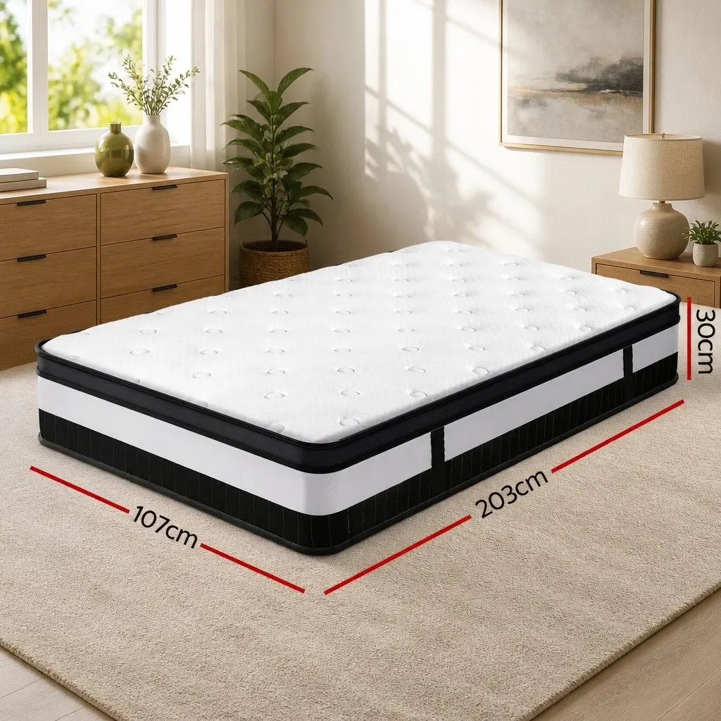 King Single Mattress Medium Firm 30cm Thick Euro Top Pocket Spring