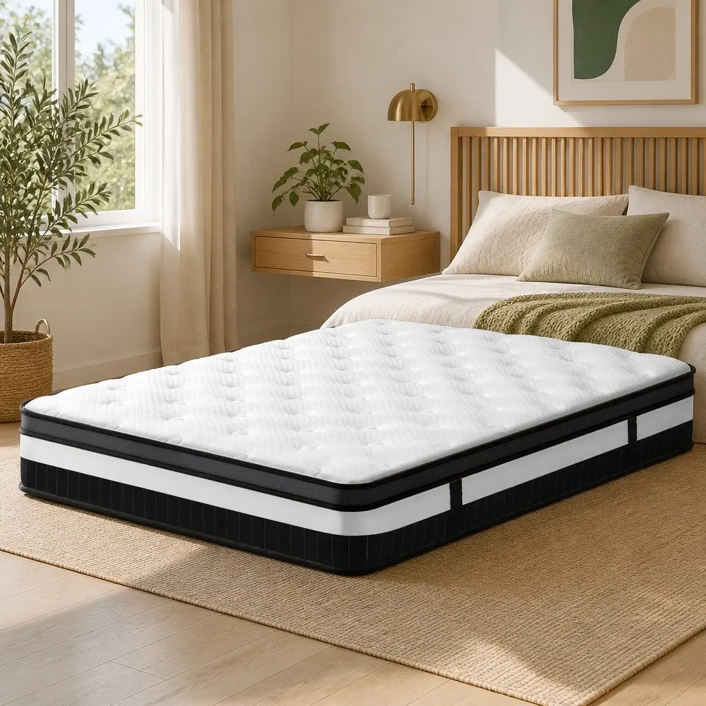 Double Mattress 30cm White Euro Top Pocket Spring Medium-Firm Support