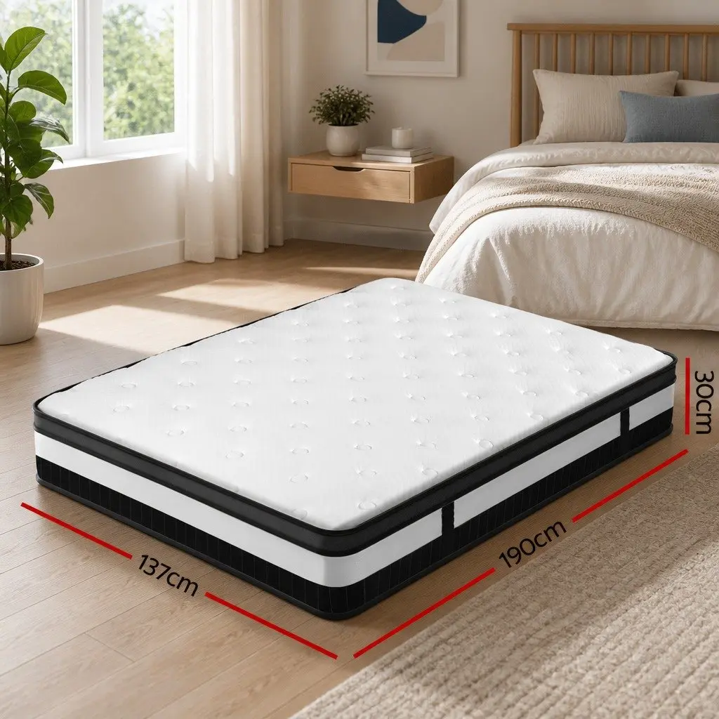 Double Mattress 30cm White Euro Top Pocket Spring Medium-Firm Support
