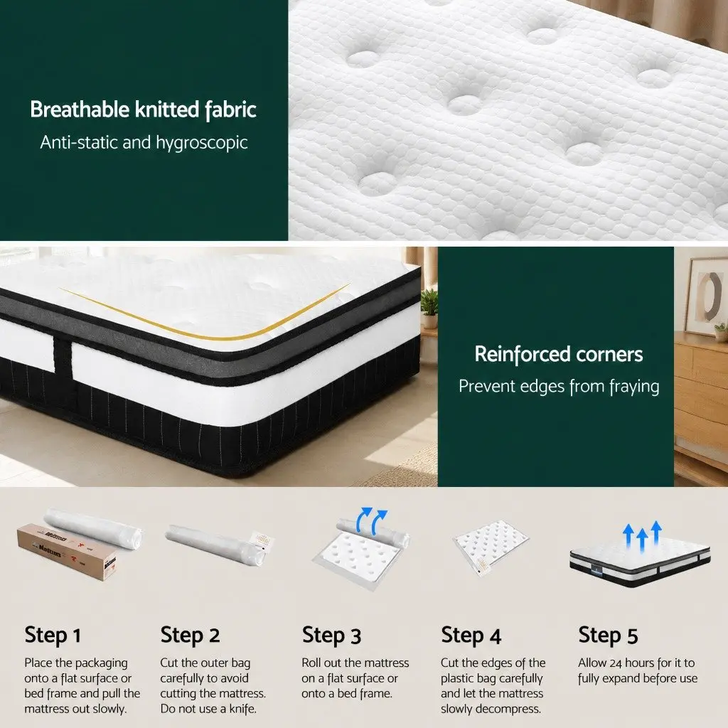 Double Mattress 30cm White Euro Top Pocket Spring Medium-Firm Support