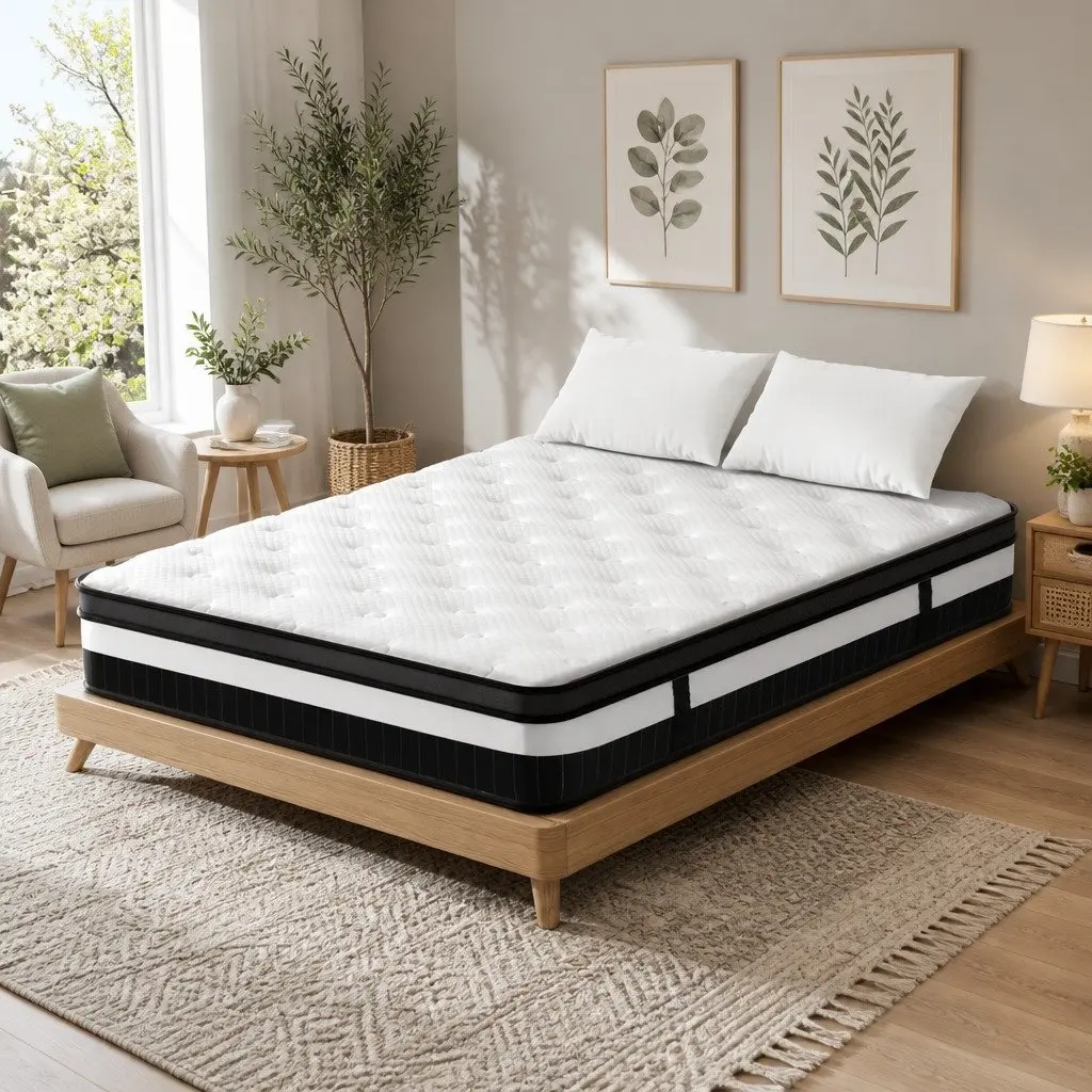 Queen Mattress White Euro Top Medium Firm Pocket Spring 30cm Thickness