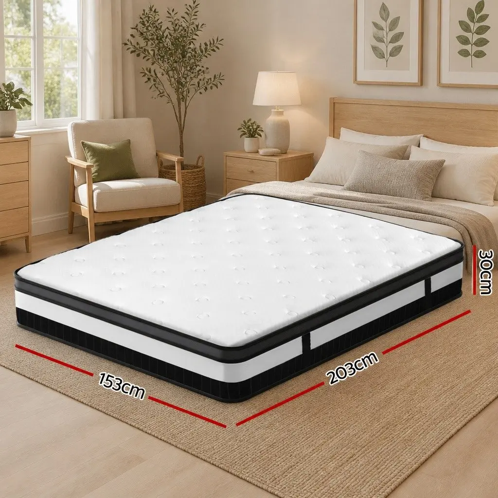 Queen Mattress White Euro Top Medium Firm Pocket Spring 30cm Thickness