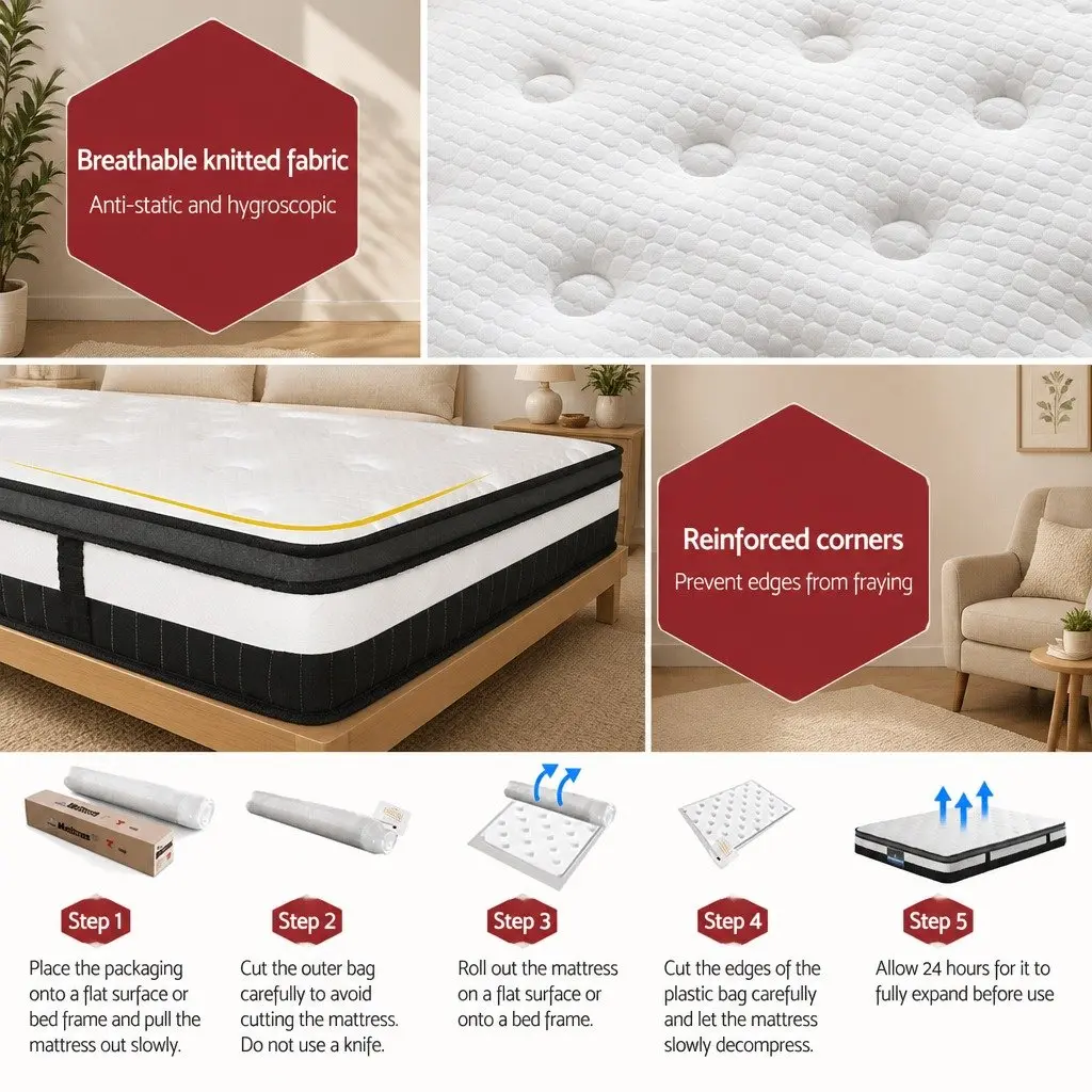 Queen Mattress White Euro Top Medium Firm Pocket Spring 30cm Thickness