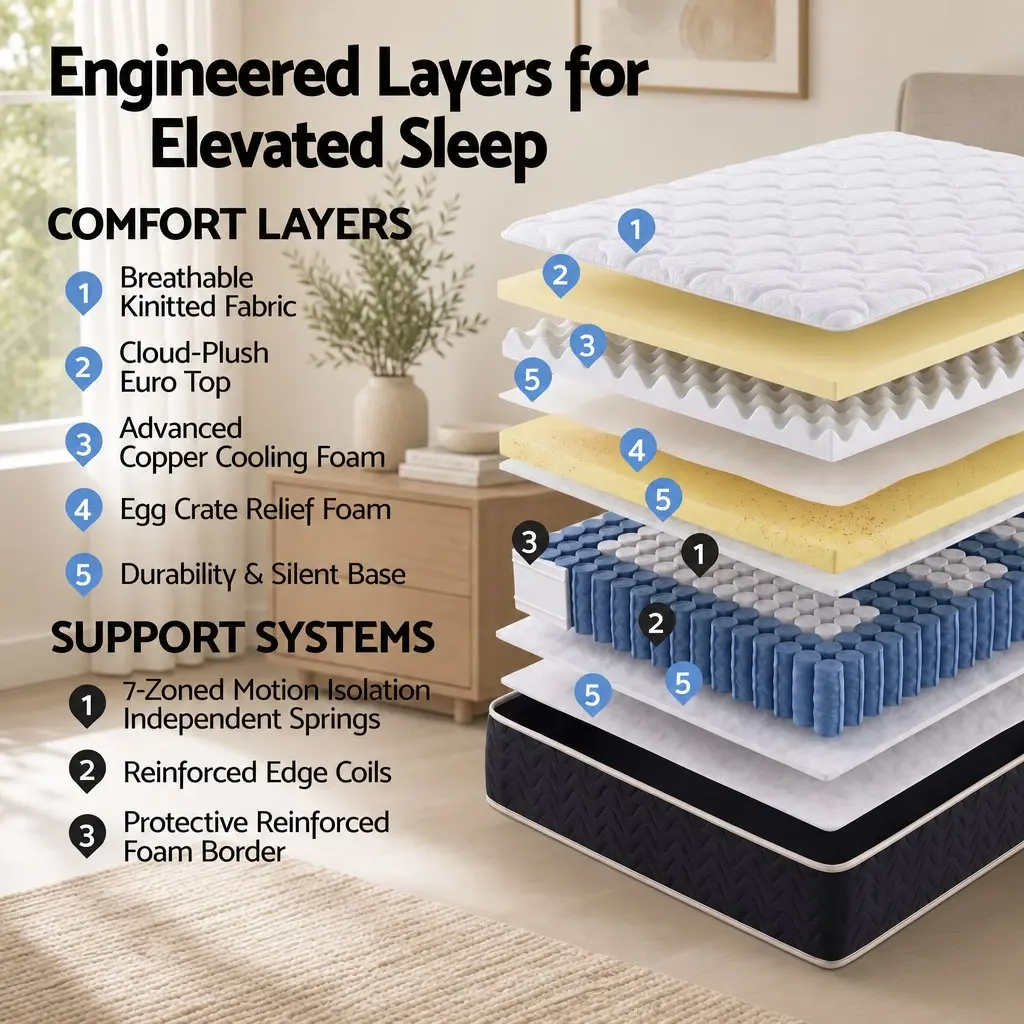 King Size Mattress Firm Copper Infused Memory Foam 35cm Pocket Spring Euro Top