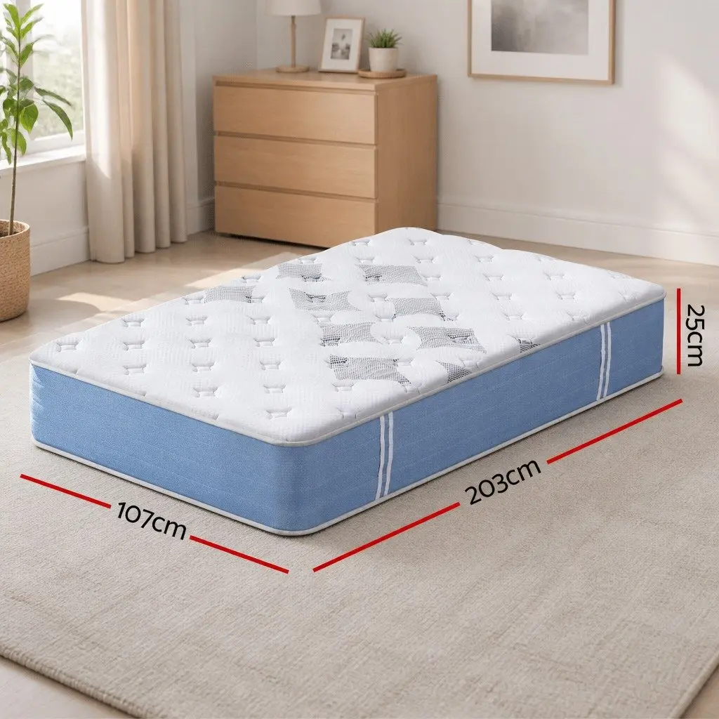 King Single Mattress Euro Top Bamboo Fibre 25cm Medium Firm Pocket Spring Support