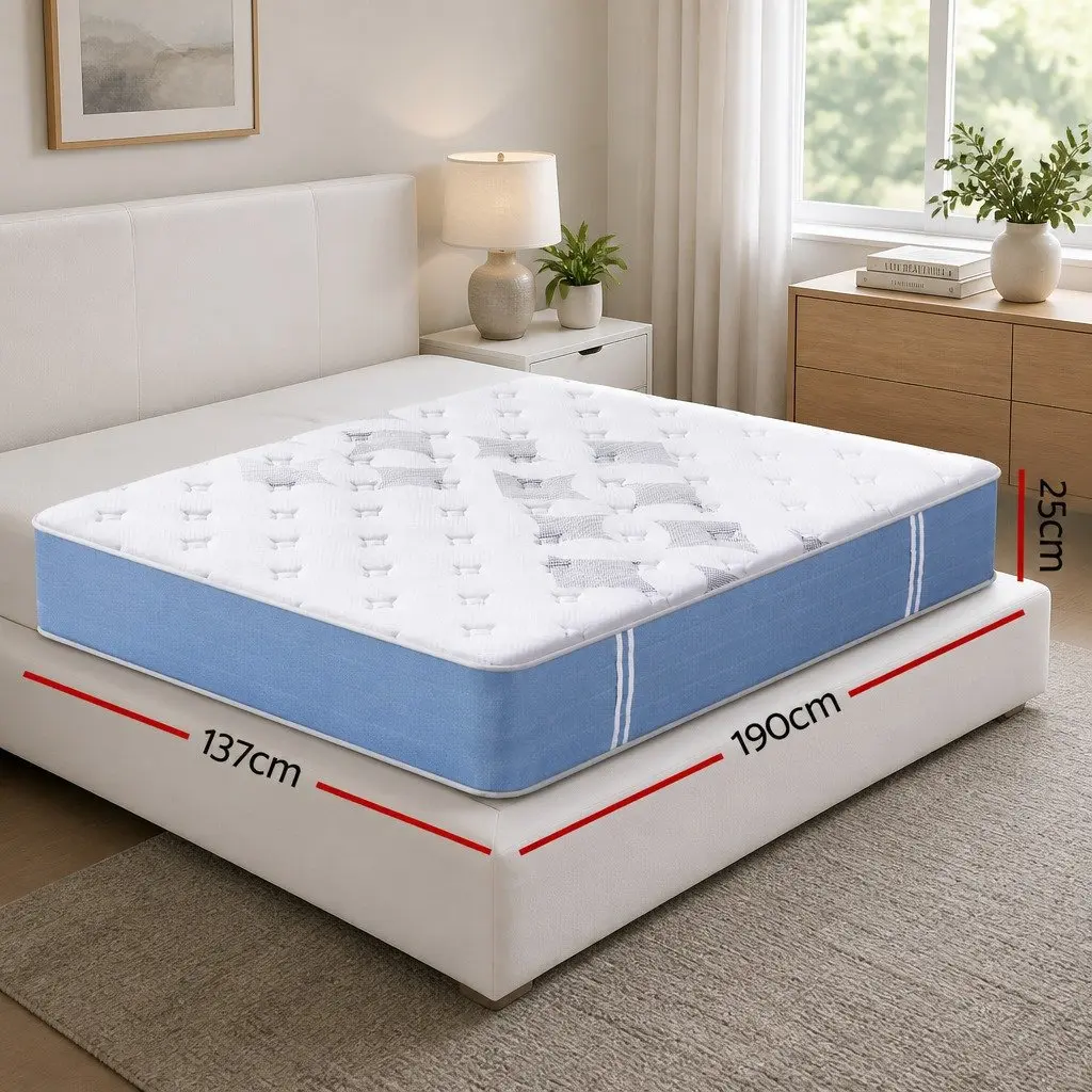 Double Mattress Euro Top 25cm Pocket Spring Medium Firm Breathable Bamboo Fibre