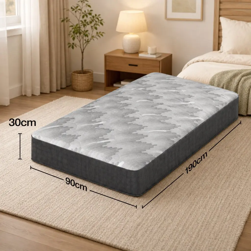 Single Mattress Firm 30cm Pocket Spring 5-Zone Support Grey Breathable Fabric