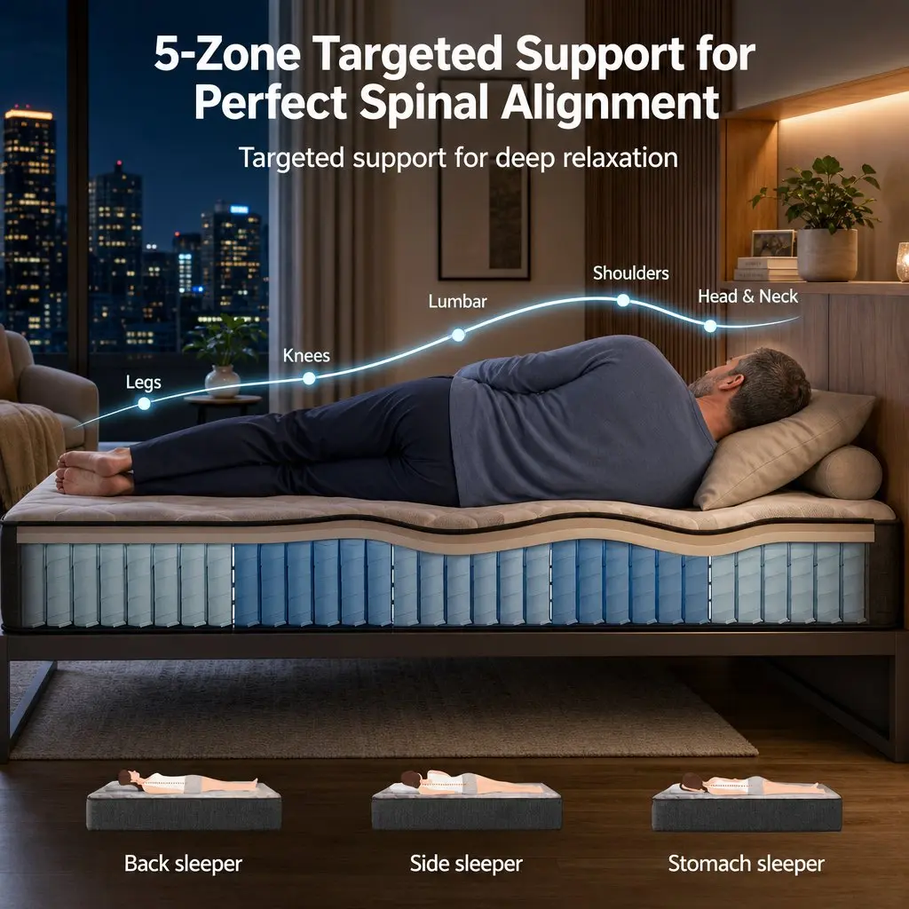 Single Mattress Firm 30cm Pocket Spring 5-Zone Support Grey Breathable Fabric