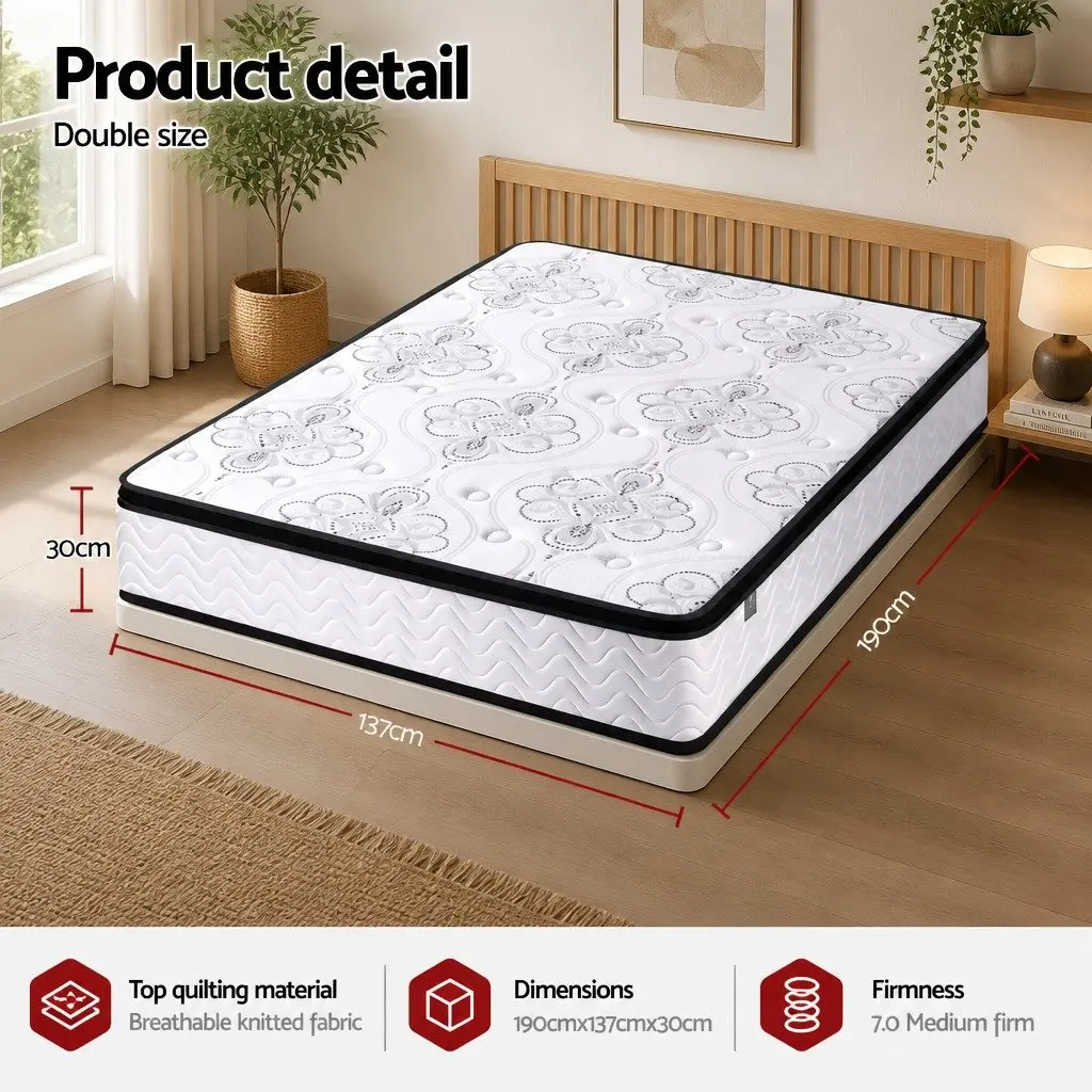 Double Mattress Pocket Spring Euro Top 30cm Medium Firm Foam Bed Mattress