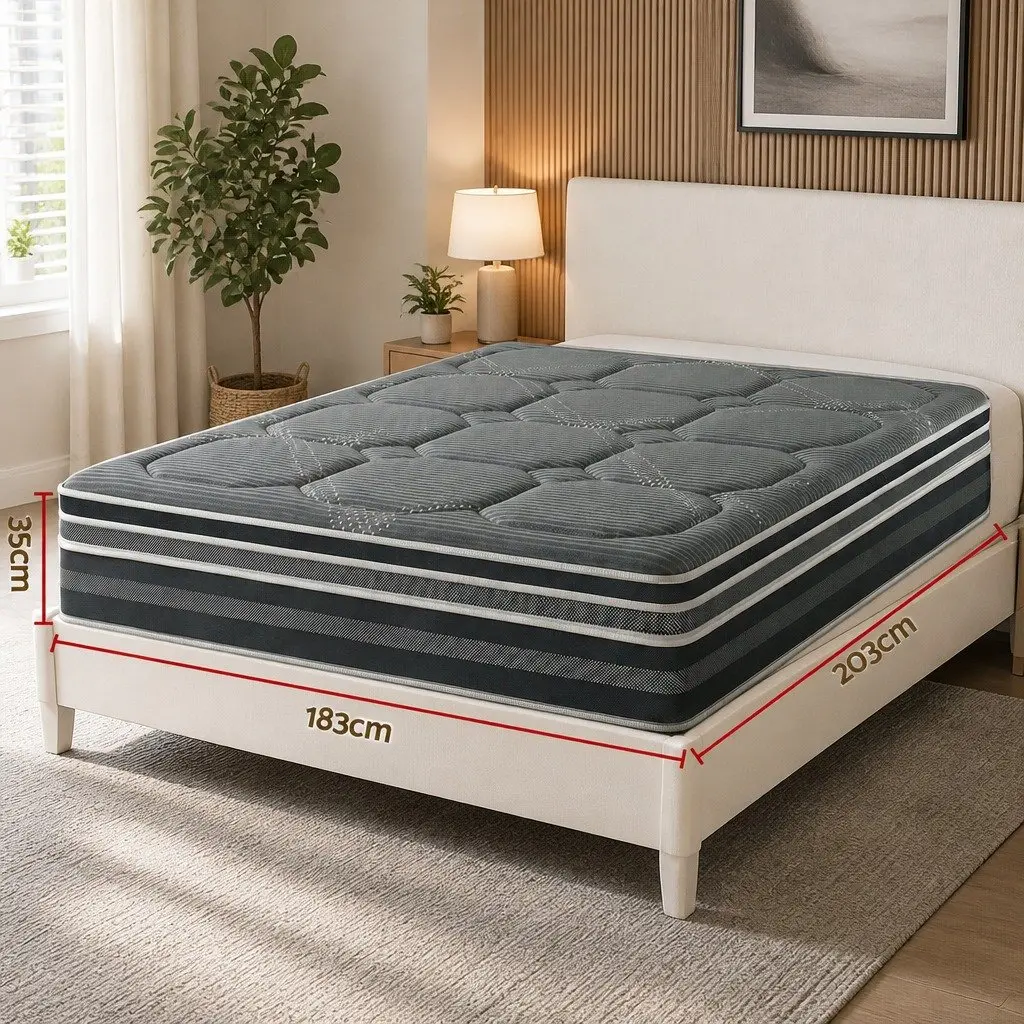 King Size Mattress 35cm Hybrid Pocket Spring Euro Top Mattress Grey