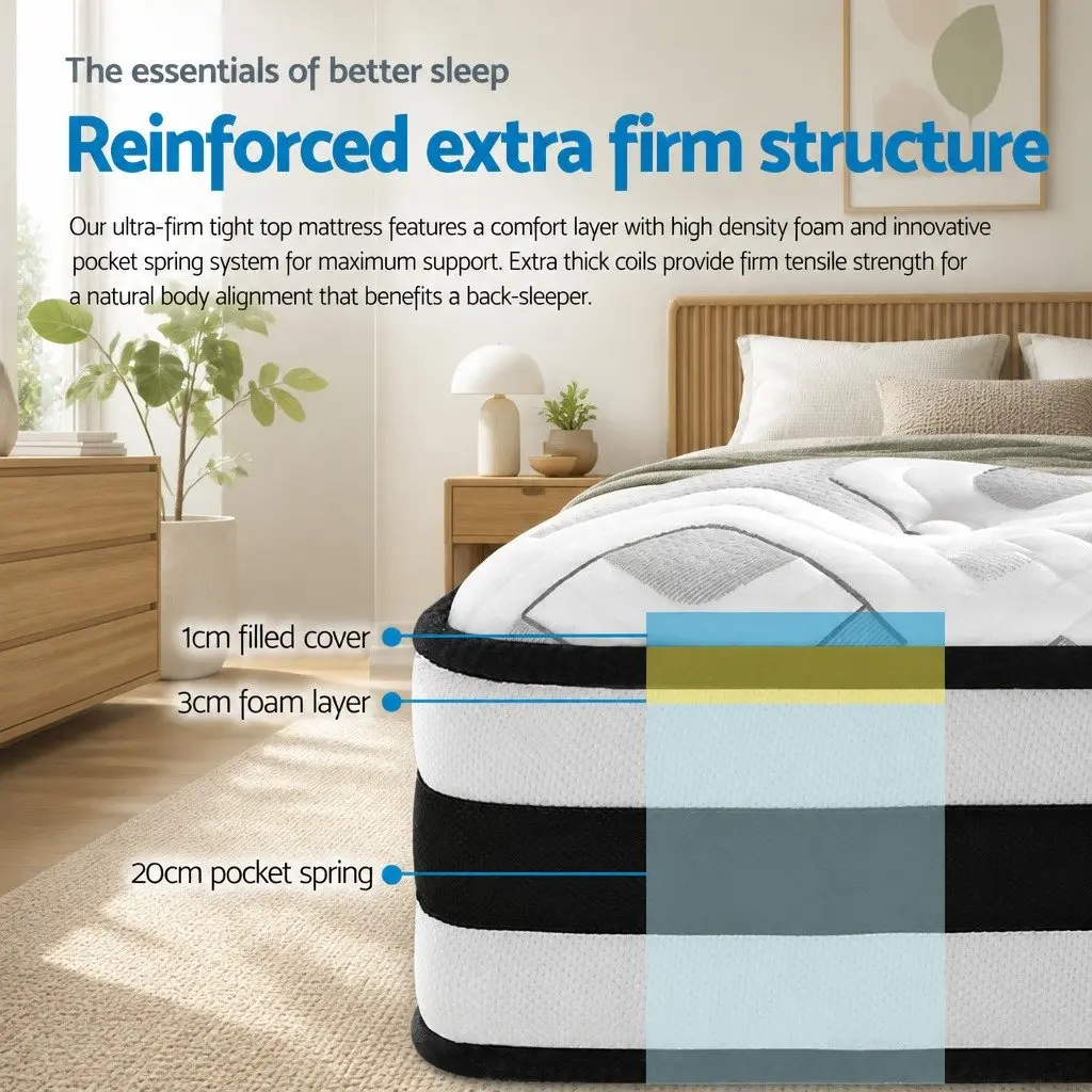 King Mattress Ultra Firm 24cm Pocket Spring Support Grey