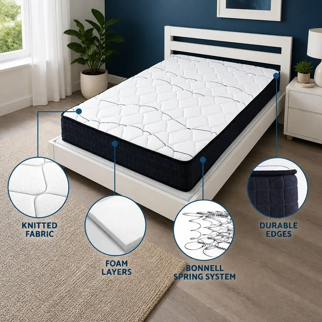 King Single Mattress Medium Firm 16cm Bonnell Spring Foam Support