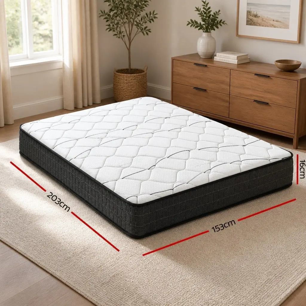 Queen Mattress 16cm Medium Firm Bonnell Spring Bed Sleep Support White