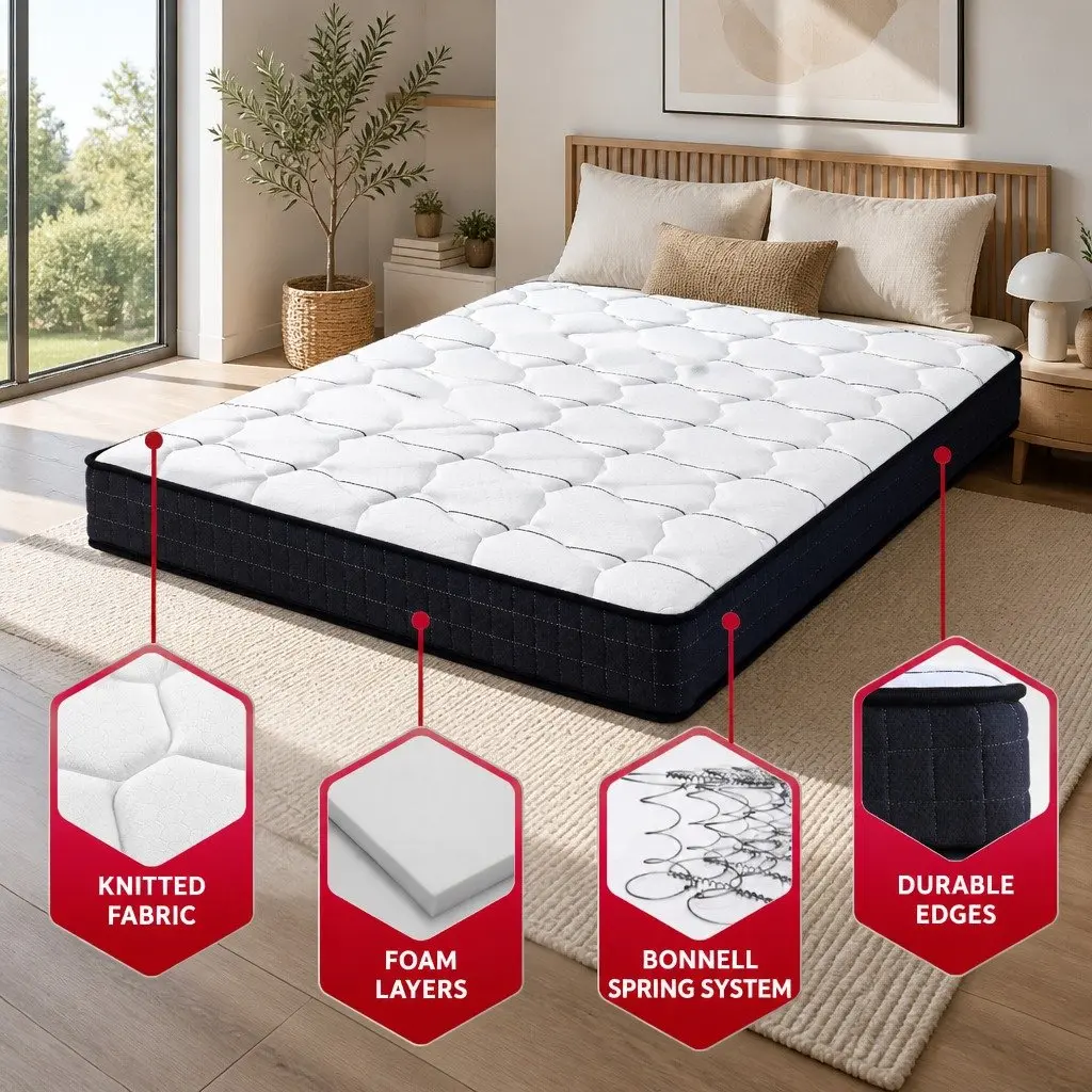 Queen Mattress 16cm Medium Firm Bonnell Spring Bed Sleep Support White