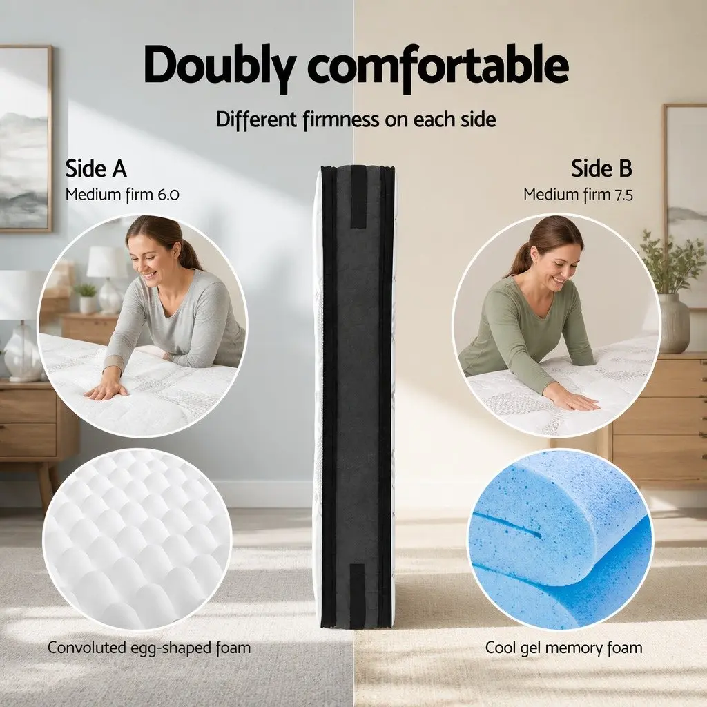 King Single Mattress Flippable 36cm Cool Gel Memory Foam Double-Sided Pocket Spring