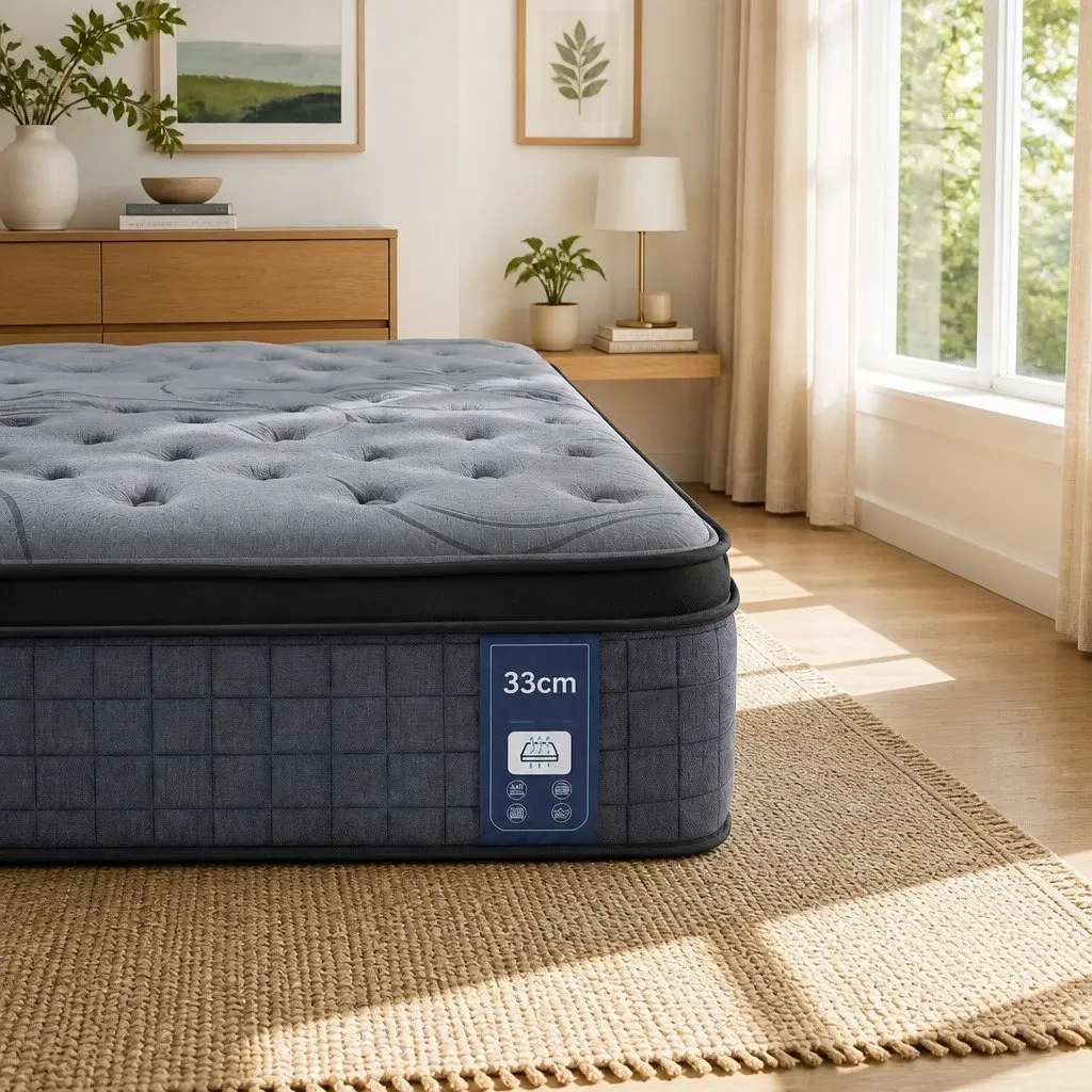 King Single Mattress 33cm 8.0 Extra Firm 7-Zone Pocket Spring Dual-Row Edge