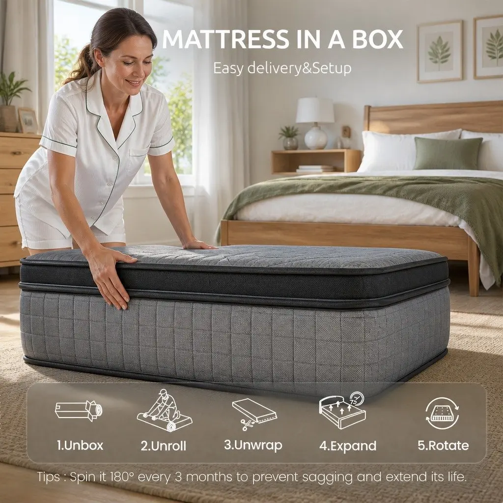 King Single Mattress 33cm 8.0 Extra Firm 7-Zone Pocket Spring Dual-Row Edge