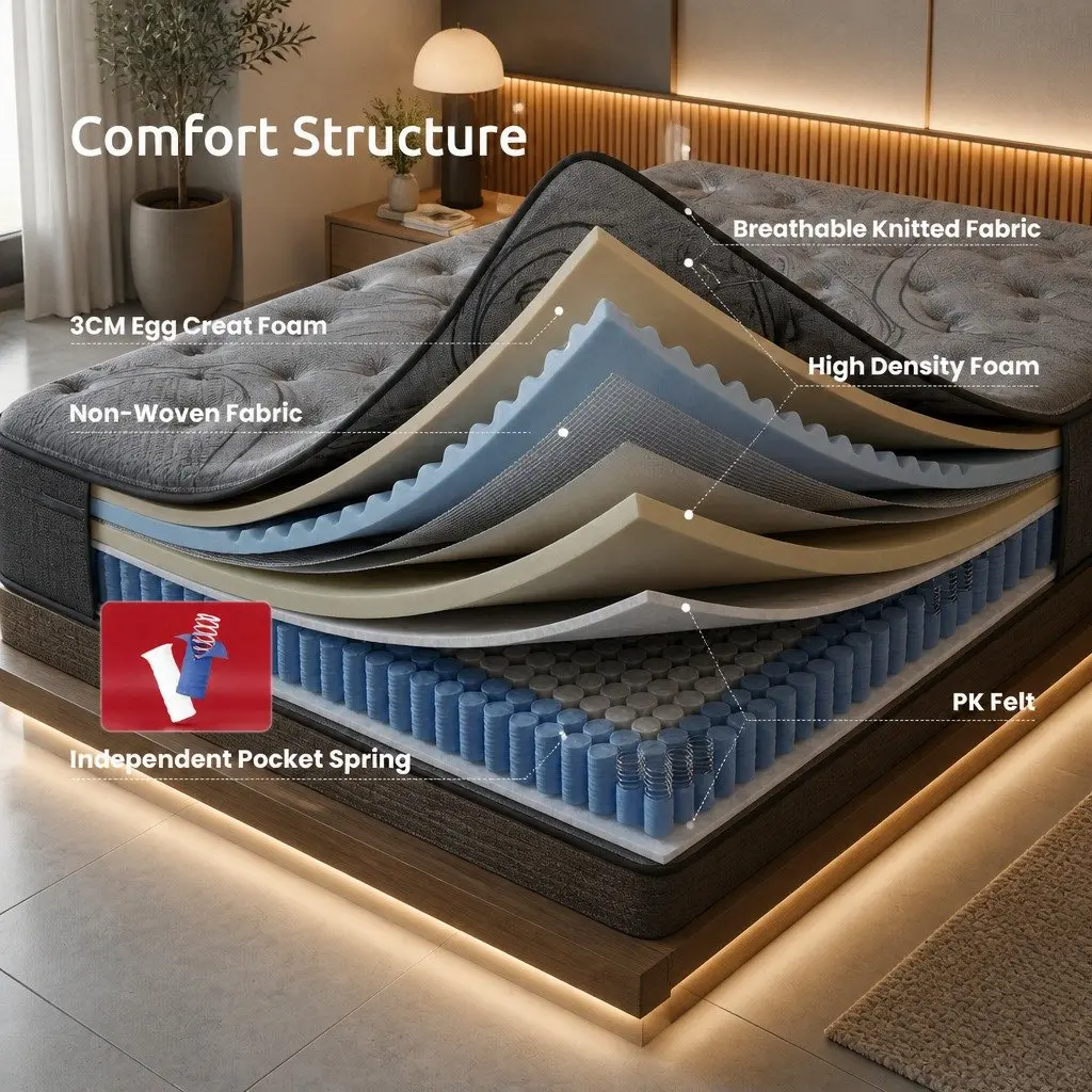 Double Mattress 33cm 7-Zone Pocket Spring 8.0 Extra Firm Dual-Row Edge Support