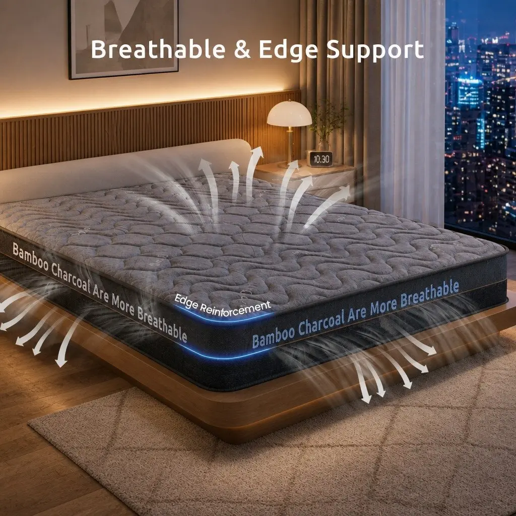 King Size Mattress Hybrid Pocket Spring 25cm with Egg Crate Foam and Bamboo Charcoal