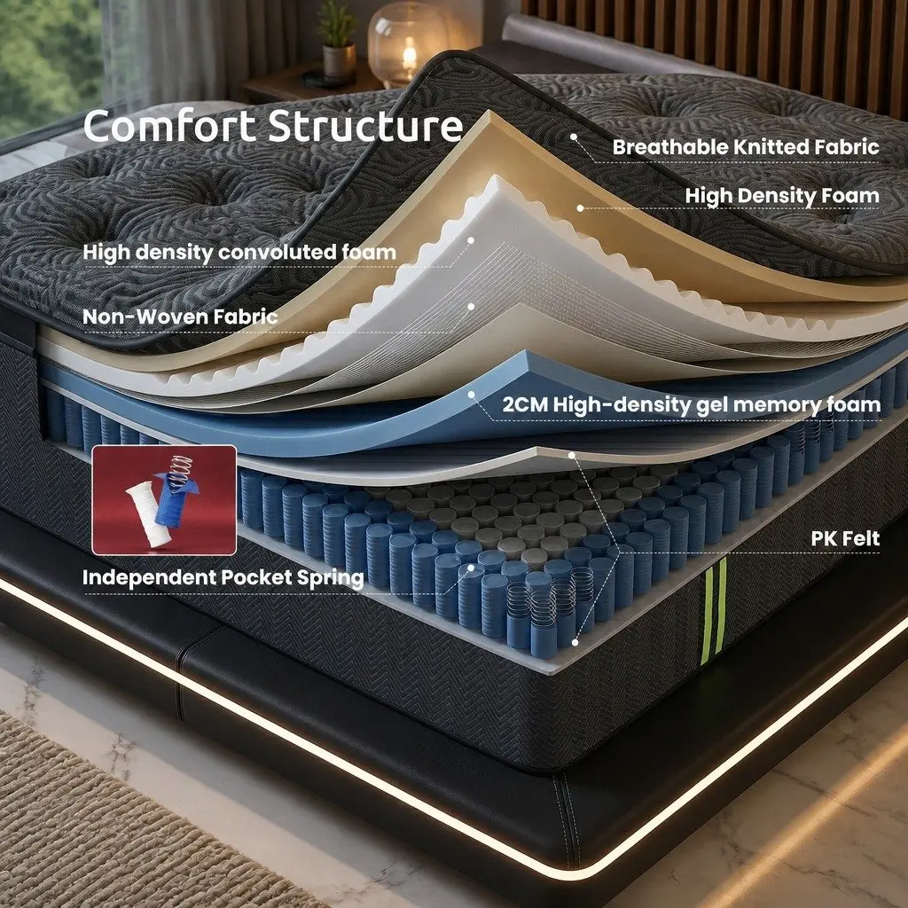 Queen Mattress 34cm Hybrid Pocket Spring Gel Memory Foam 5-Zone Support Bed