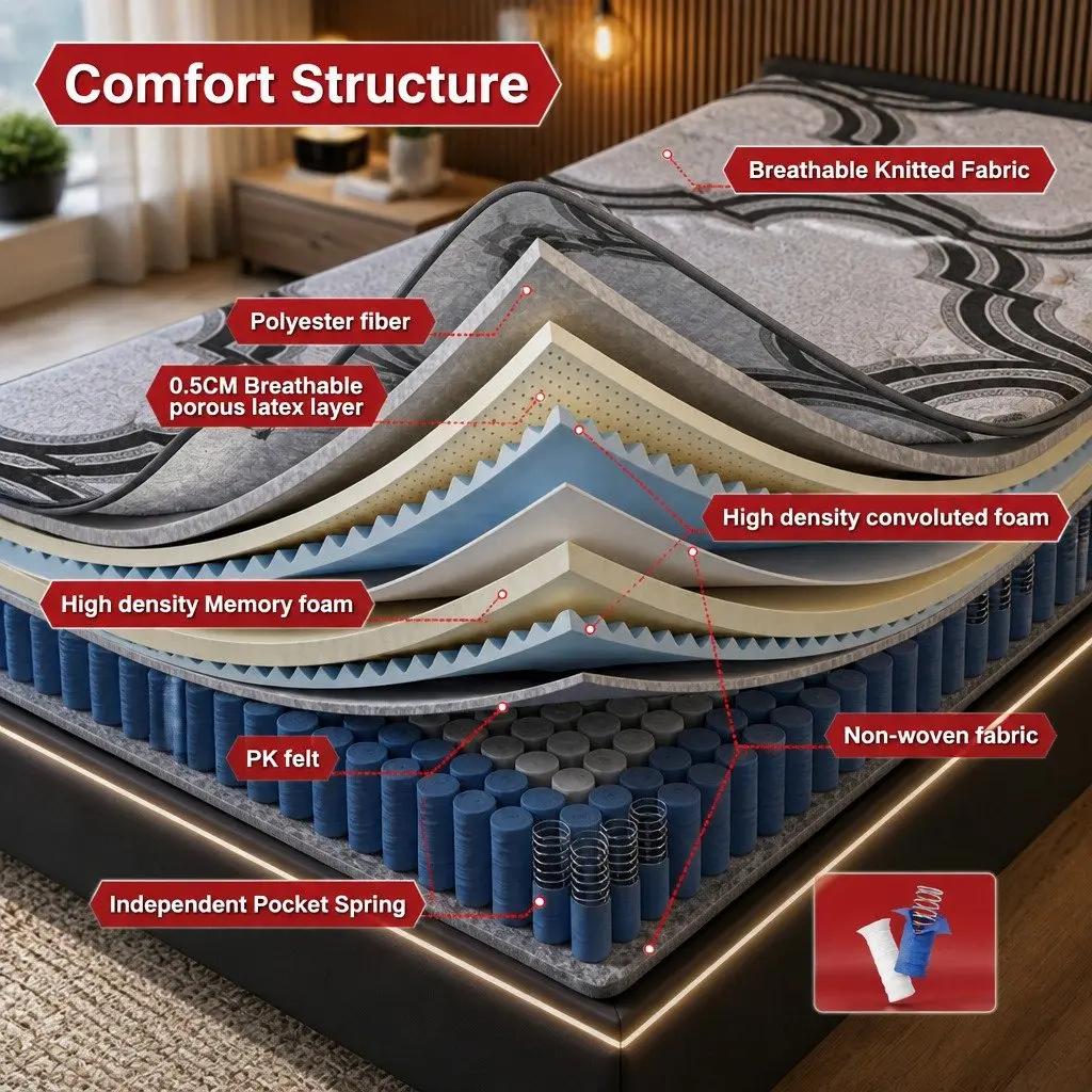 King Size Mattress 34cm Extra Firm Pocket Spring 5-Zone Support Memory Foam