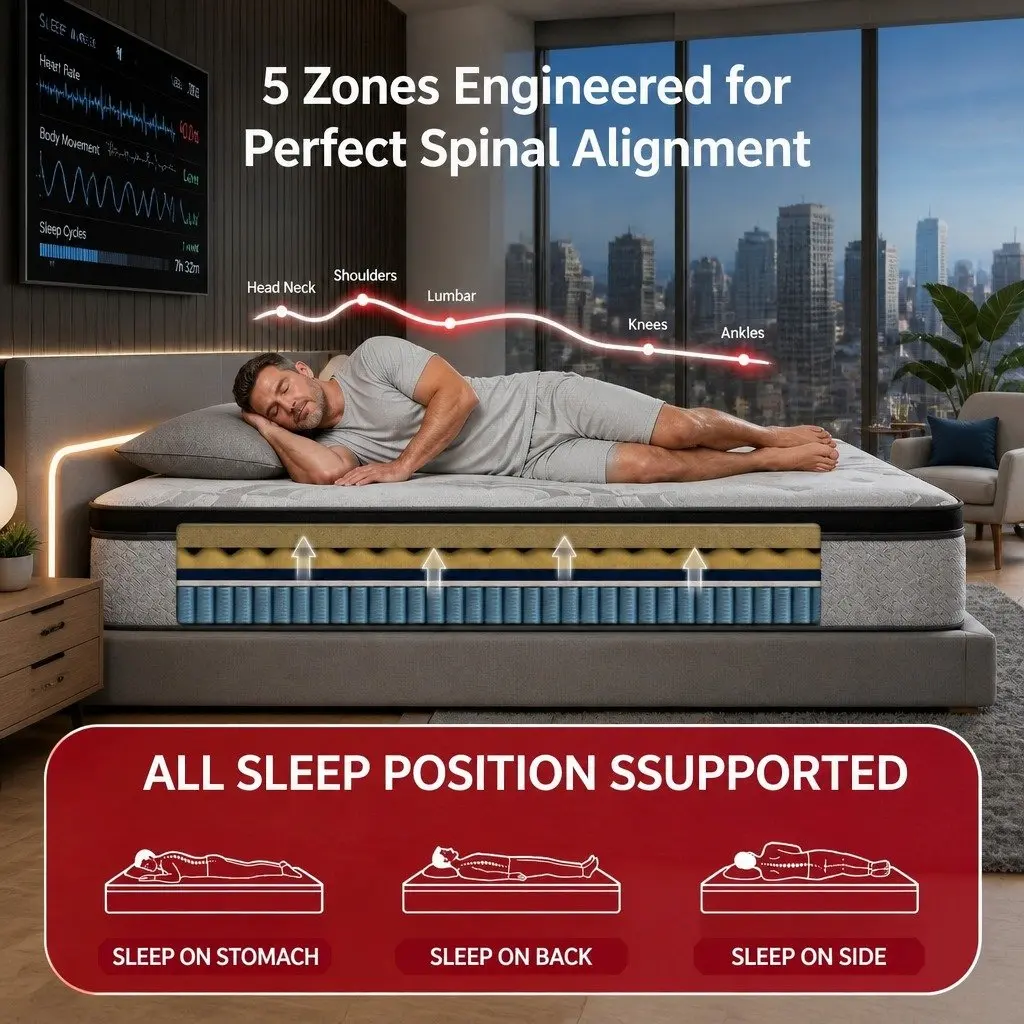 King Size Mattress 34cm Extra Firm Pocket Spring 5-Zone Support Memory Foam