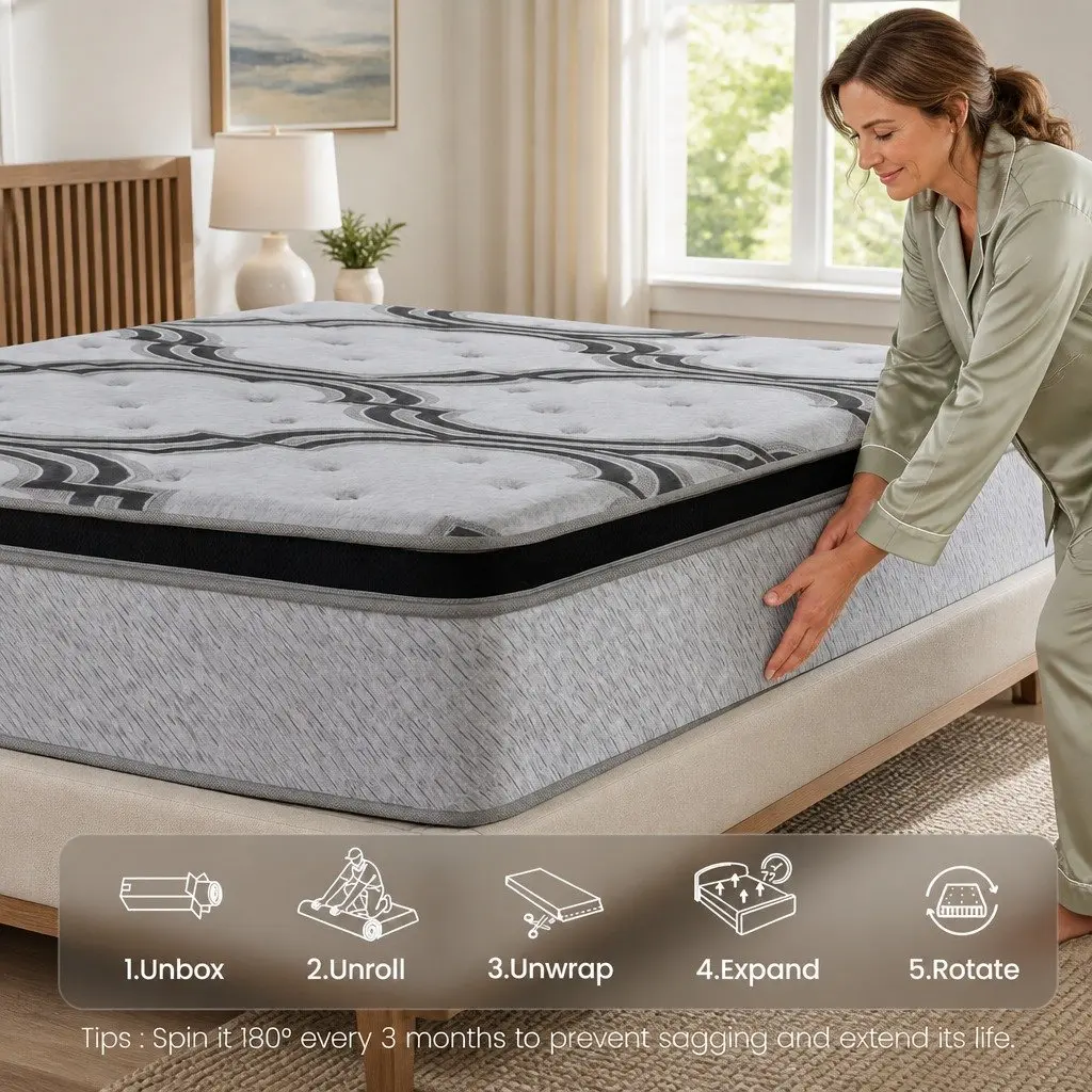 Single Mattress 34cm 5-Zone Pocket Spring Memory Foam Latex Extra Firm Support