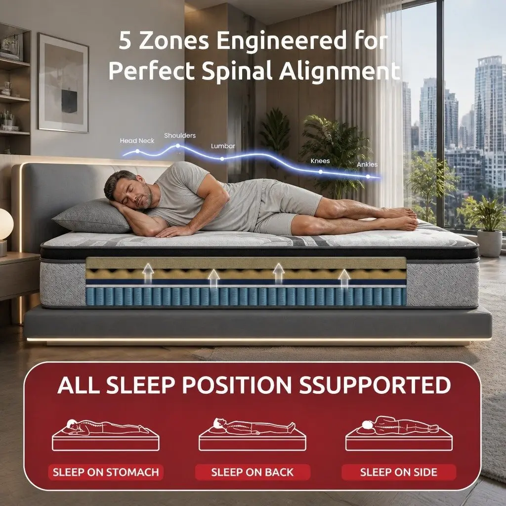Single Mattress 34cm 5-Zone Pocket Spring Memory Foam Latex Extra Firm Support