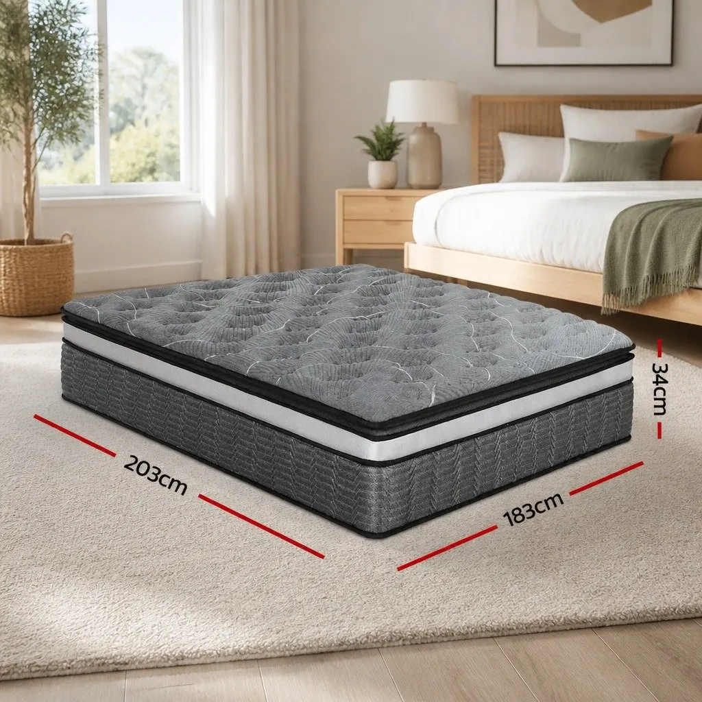 King Size Mattress 34cm Double Layer Pocket Spring Medium Firm Bamboo