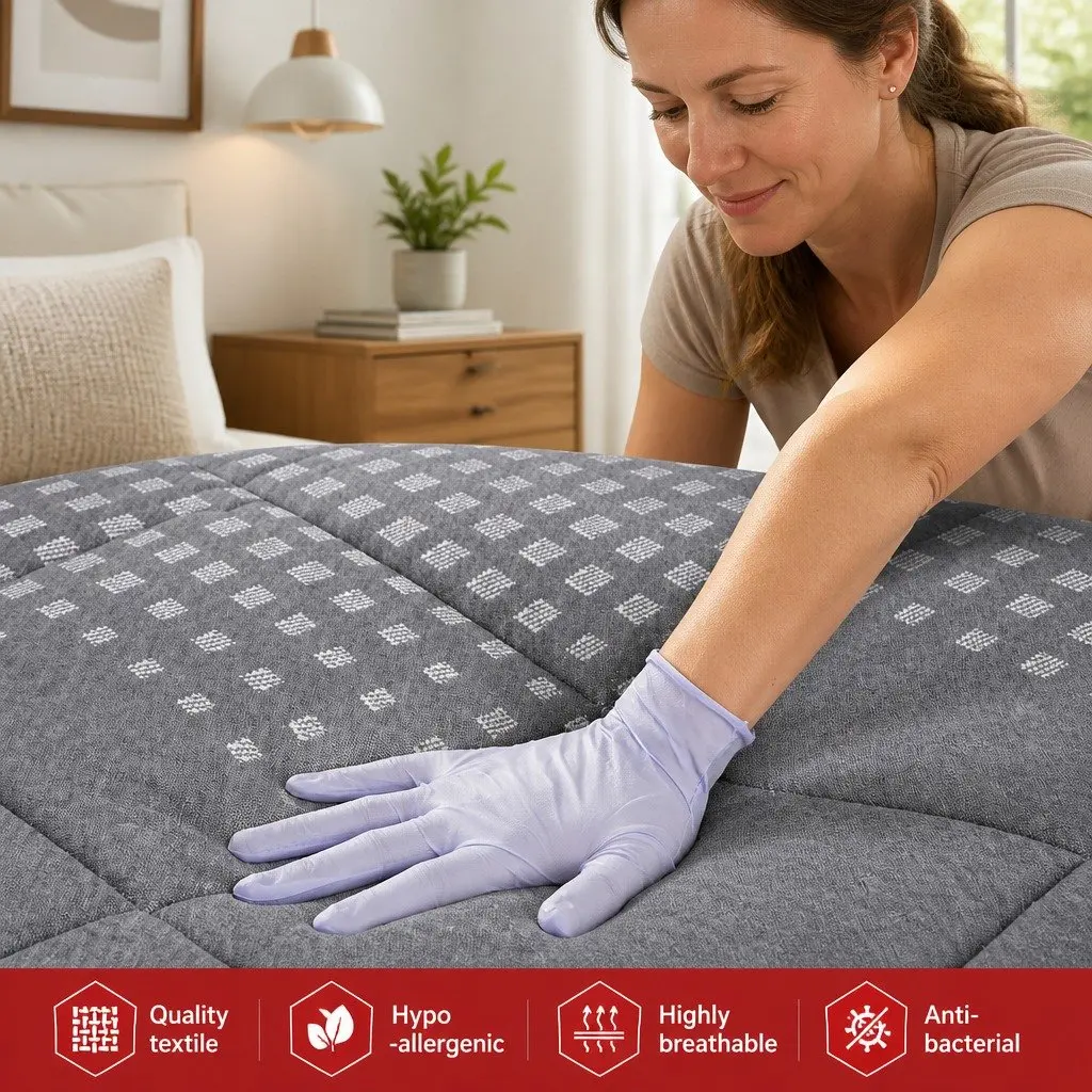Double Mattress 18cm Pillow Top Medium Firm Support Grey Quilted Fabric Coil