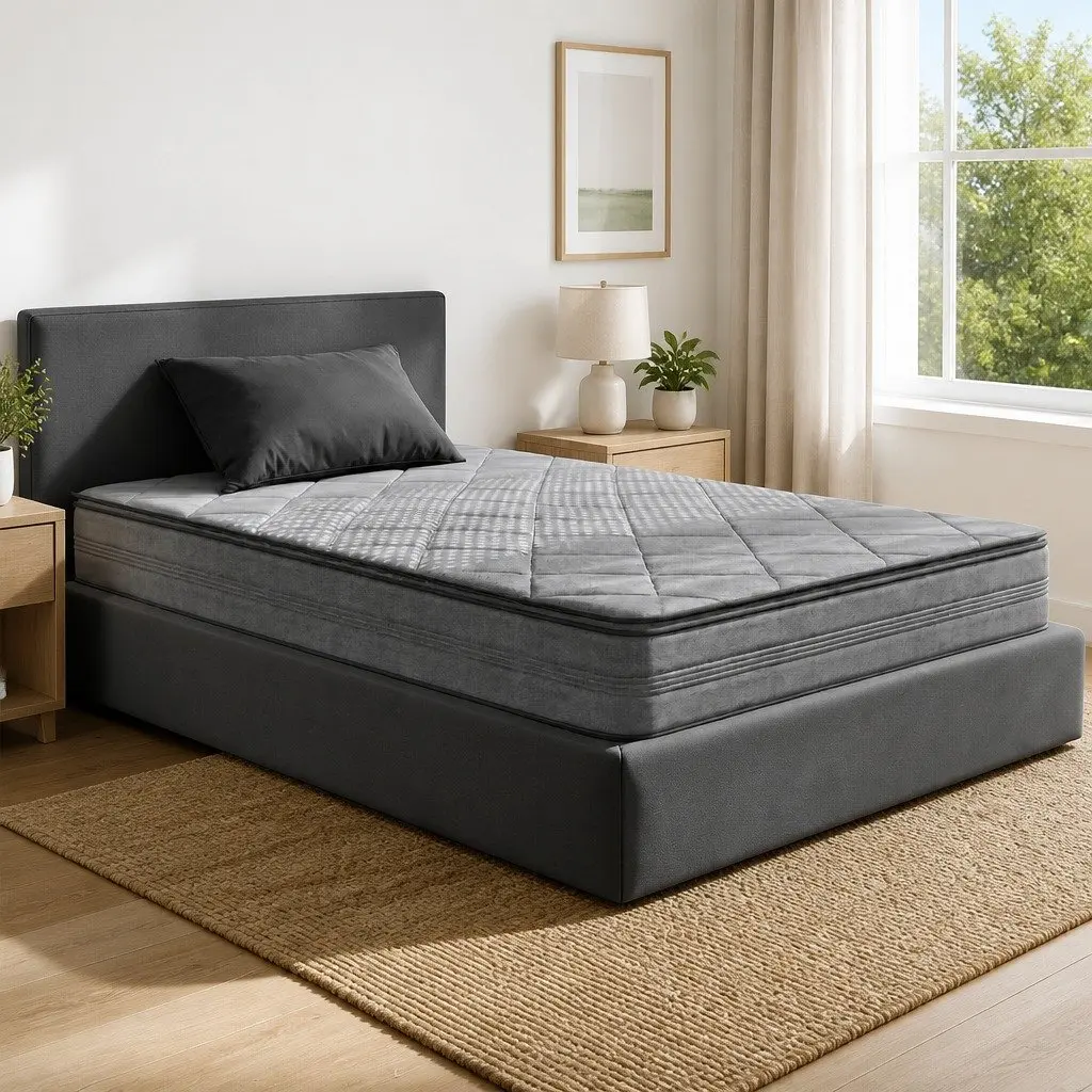 King Single Mattress Pillow Top Medium Firm Support 18cm Grey
