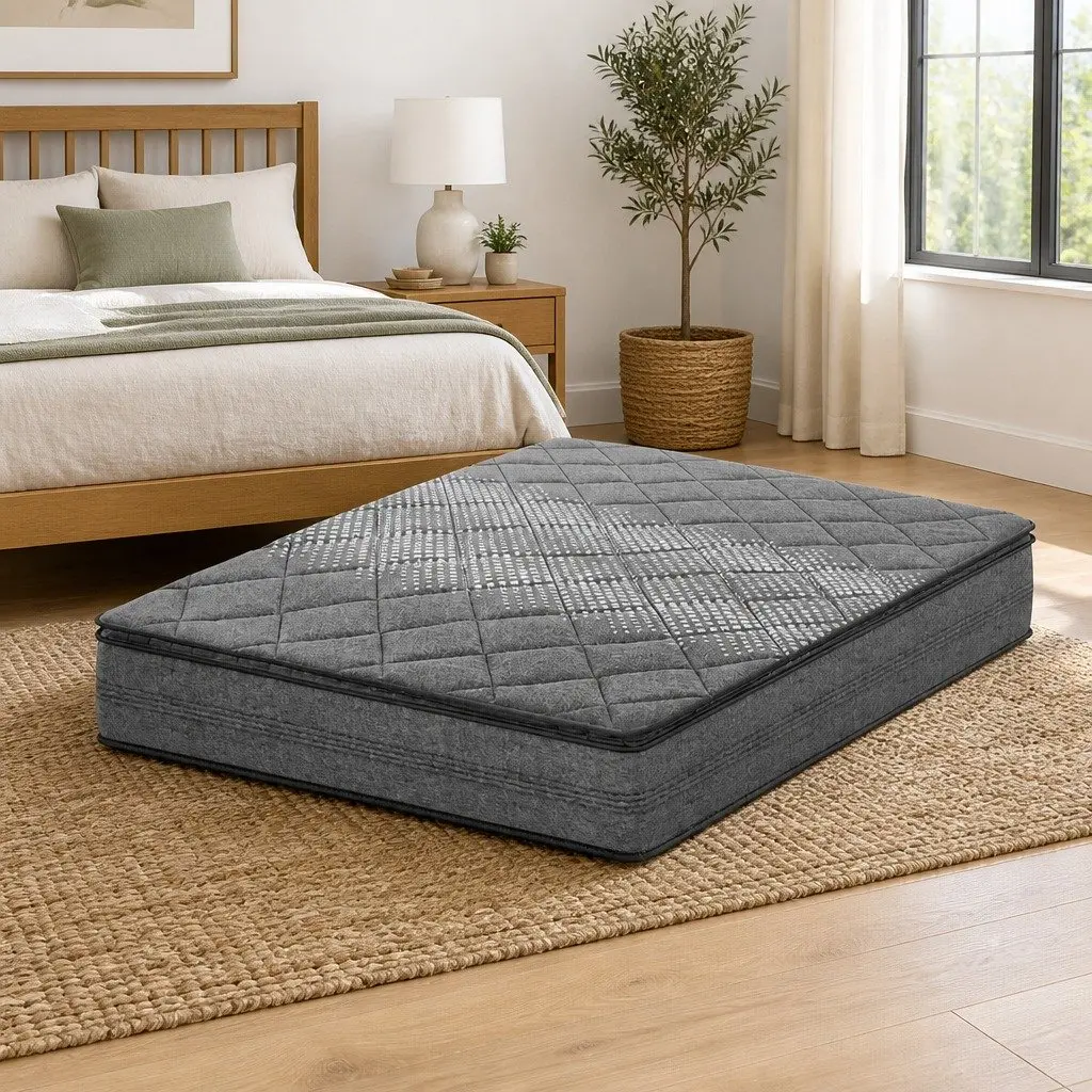 King Single Mattress Pillow Top Medium Firm Support 18cm Grey