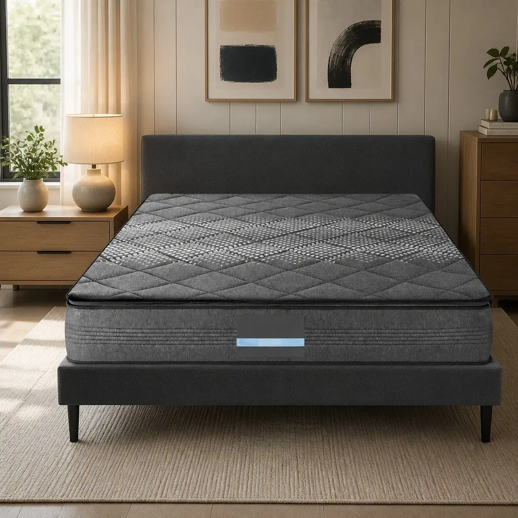 King Single Mattress Pillow Top Medium Firm Support 18cm Grey