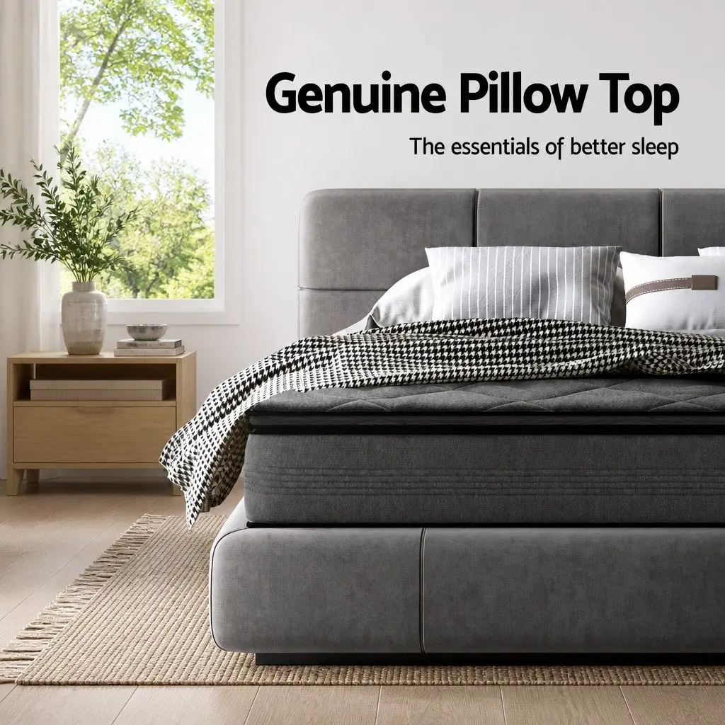 King Single Mattress Pillow Top Medium Firm Support 18cm Grey
