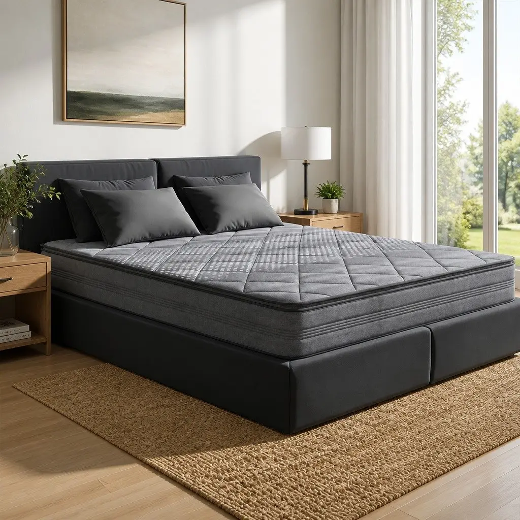 Queen Mattress 18cm Pillow Top Medium Firm Grey Bedroom Sleep Support